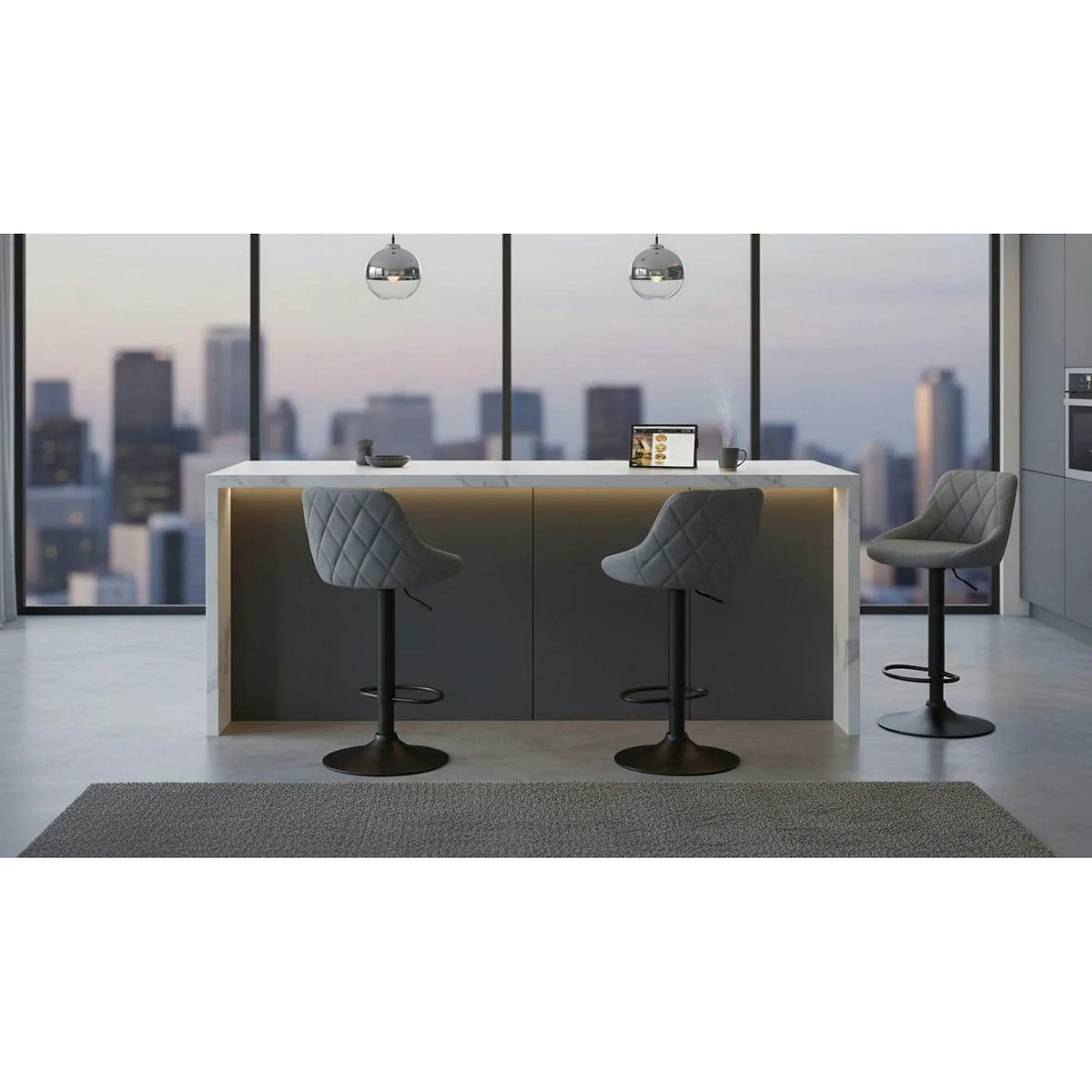 Scaun bar TERKAN, gri/negru, stofa clasica/otel, 48x51x84/105 cm