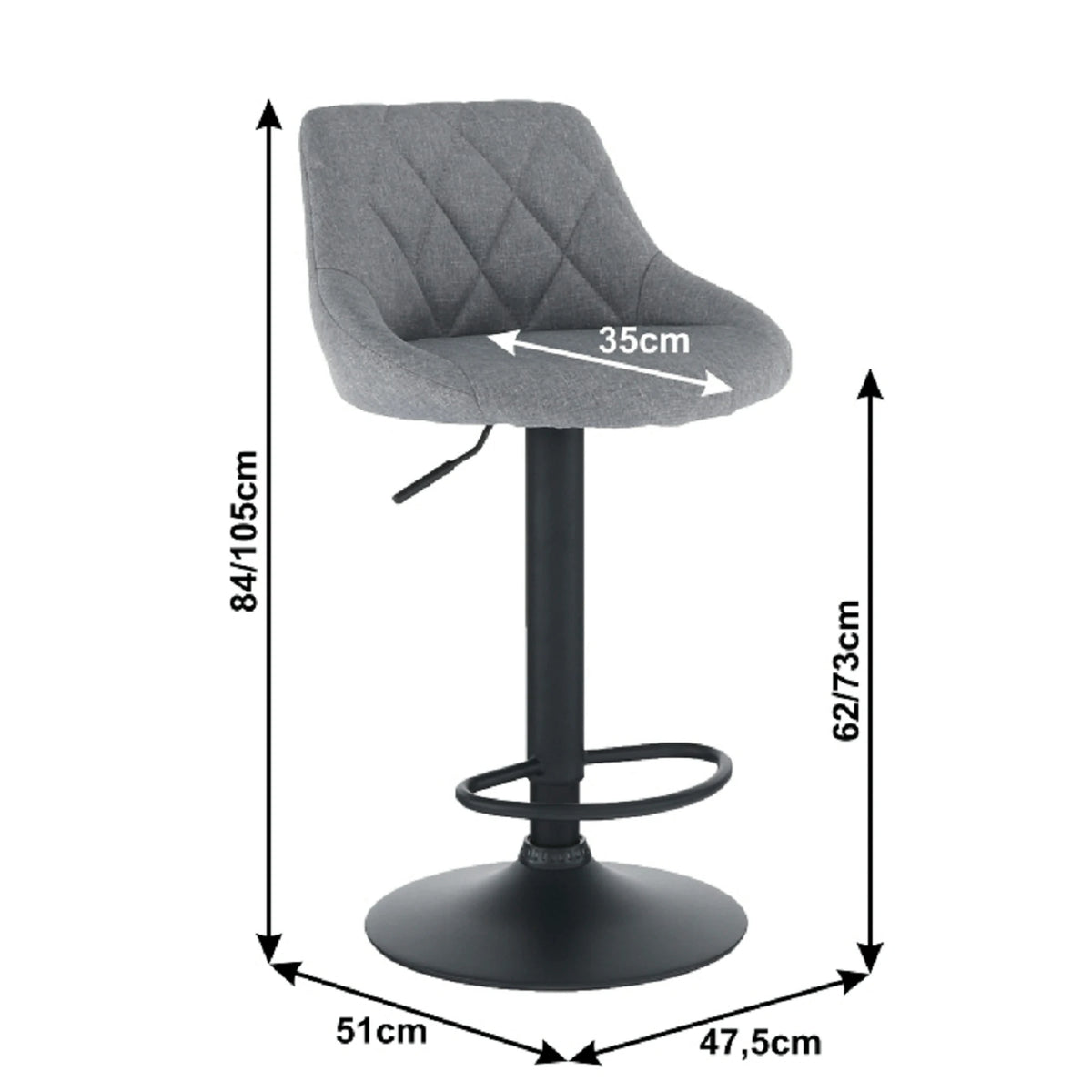 Scaun bar TERKAN, gri/negru, stofa clasica/otel, 48x51x84/105 cm