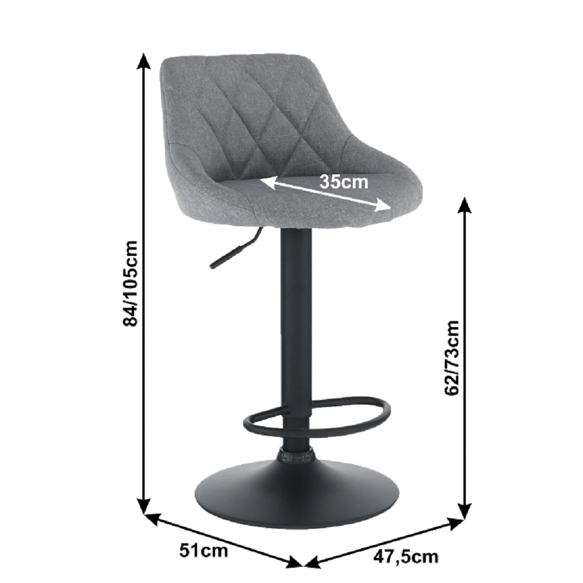 Scaun bar TERKAN, gri/negru, stofa clasica/otel, 48x51x84/105 cm
