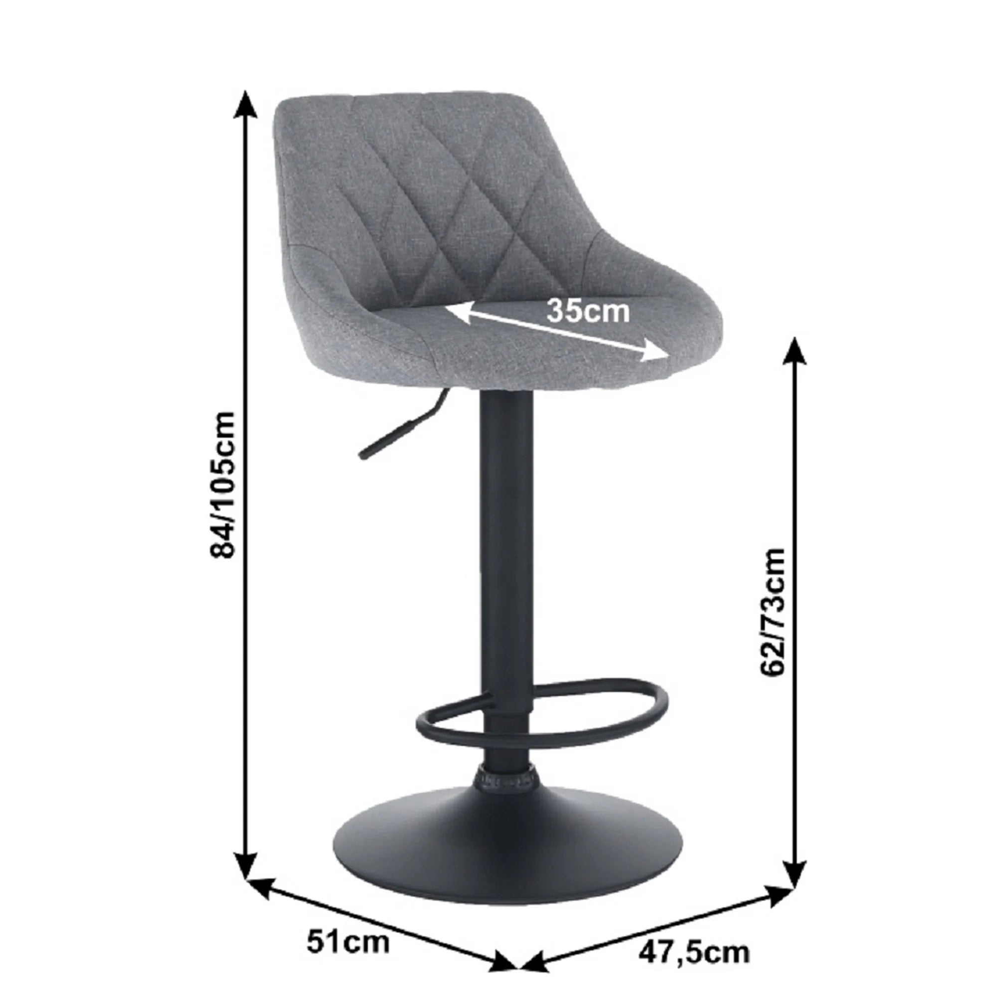 Scaun bar TERKAN, gri/negru, stofa clasica/otel, 48x51x84/105 cm