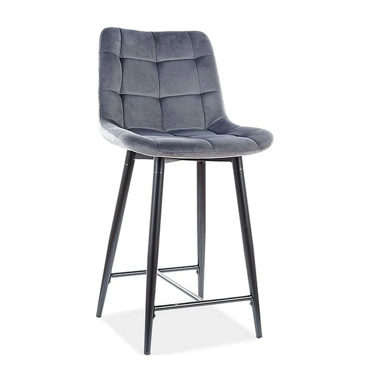 Scaun bar textil CHIC H-2, gri/negru mat, stofa catifelata/metal, 45x37x92 cm