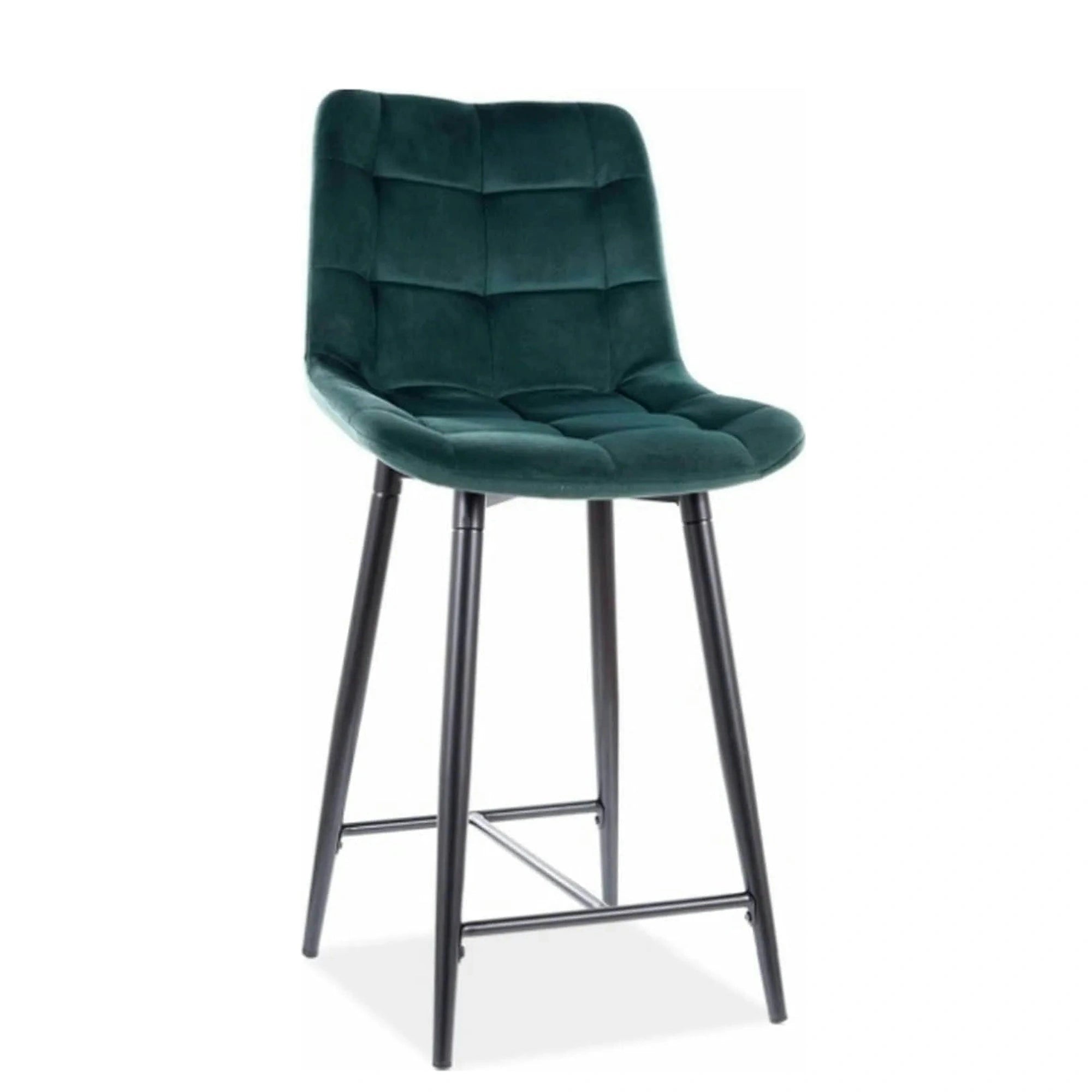 Scaun bar textil CHIC H-2, verde/negru mat, stofa catifelata/metal, 46x37x90 cm