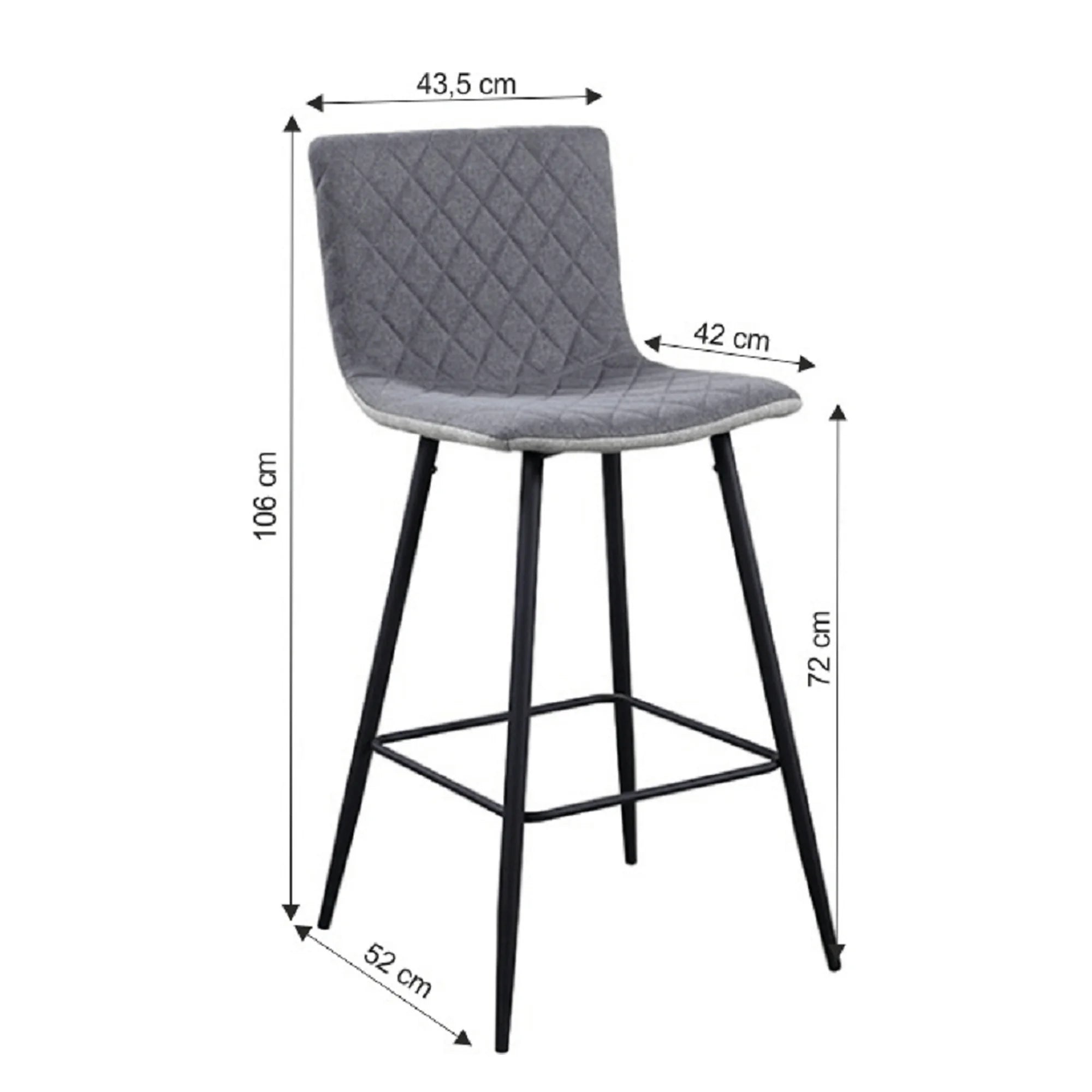 Scaun bar TORANA, gri/negru, stofa clasica/metal, 41x52x106 cm