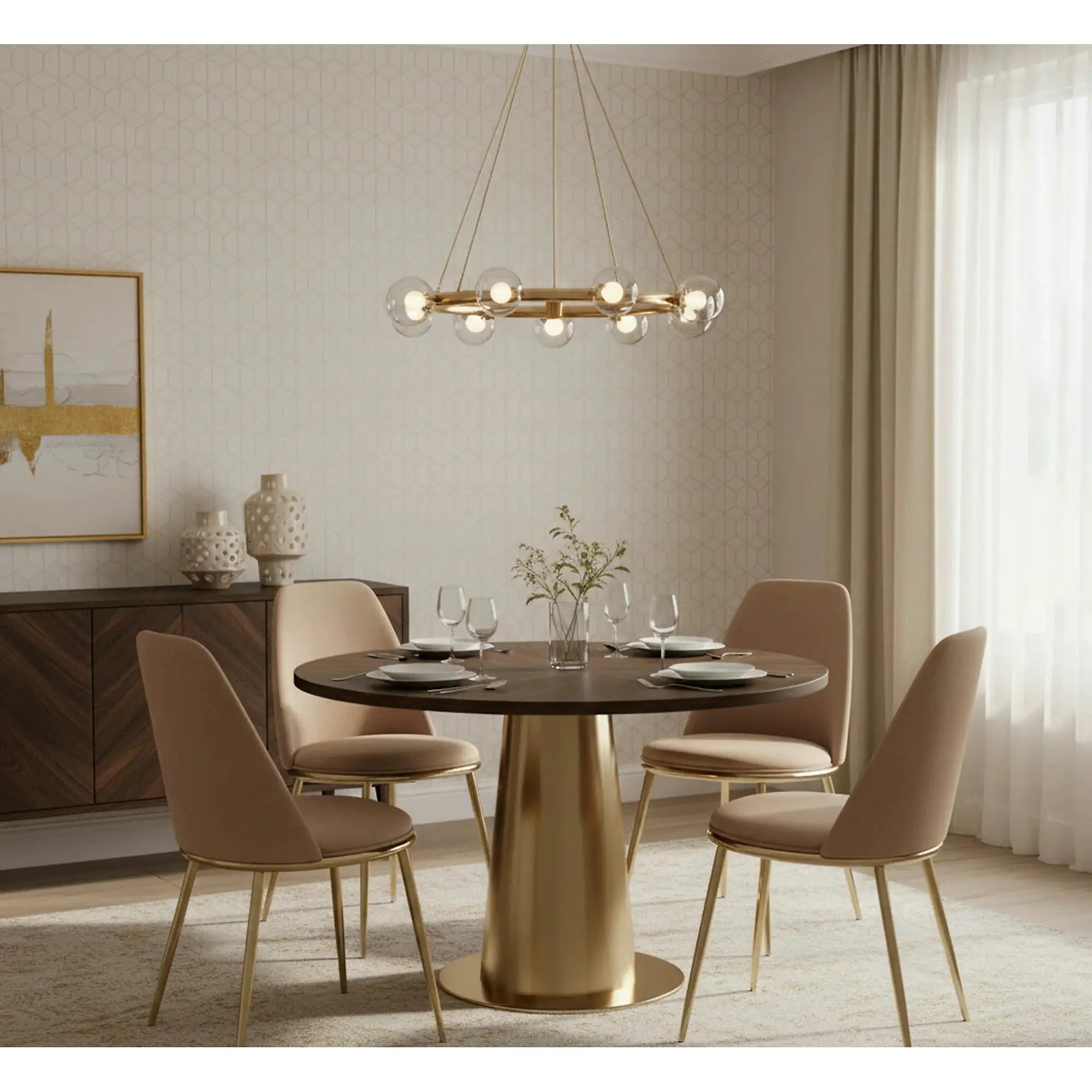 Scaun bej tapitat K460, stofa catifelata, 49x54x84 cm