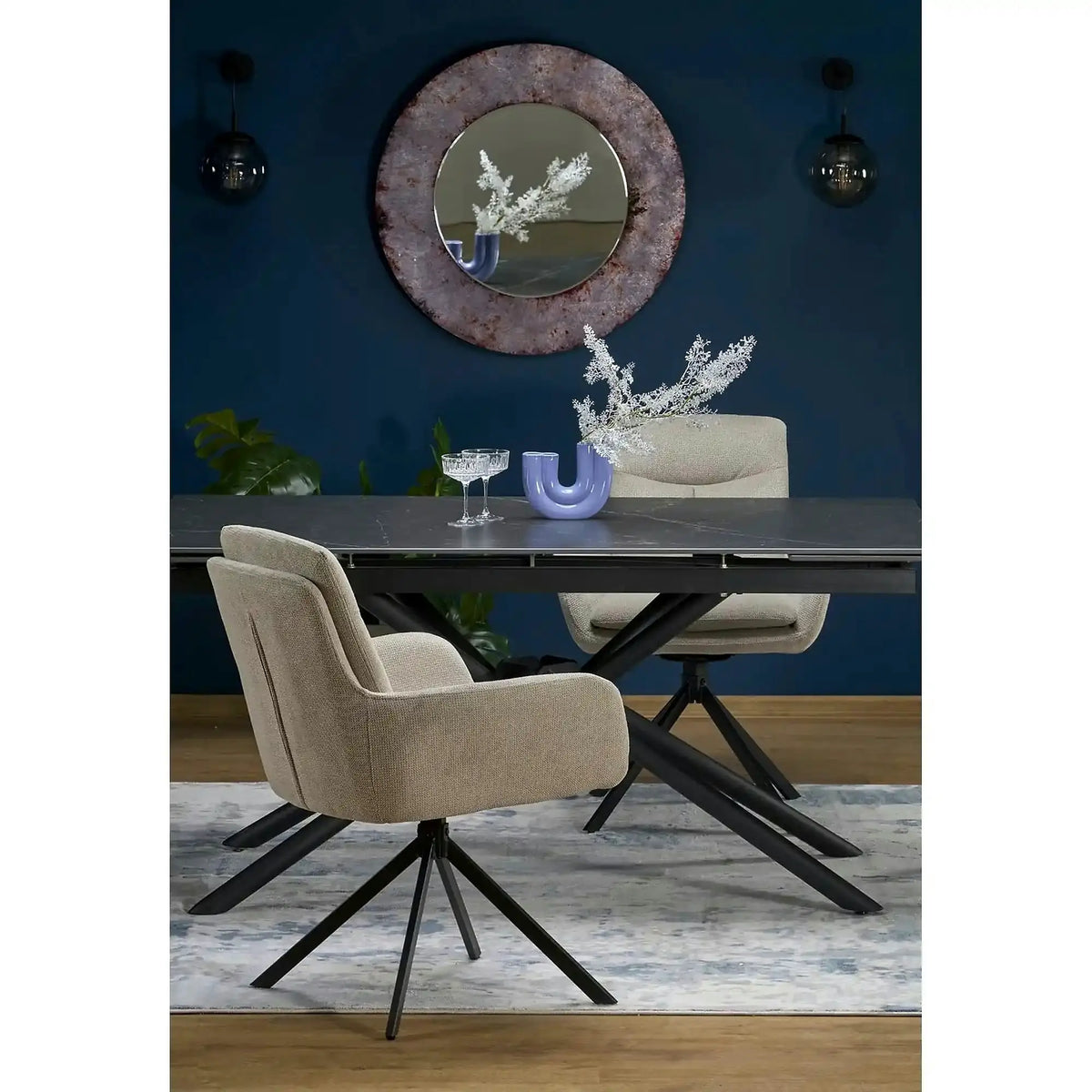 Scaun bej tapitat K536, stofa clasica/metal, 62x68x85 cm