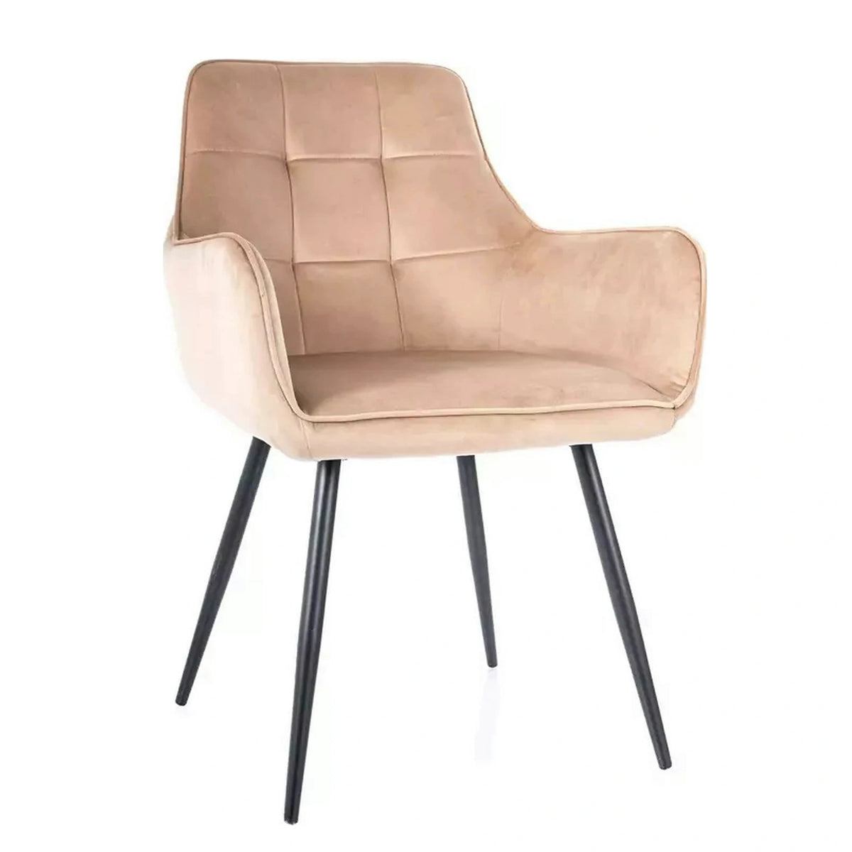 Scaun bej tapitat LEMON, stofa catifelata/metal, 57x47x85 cm