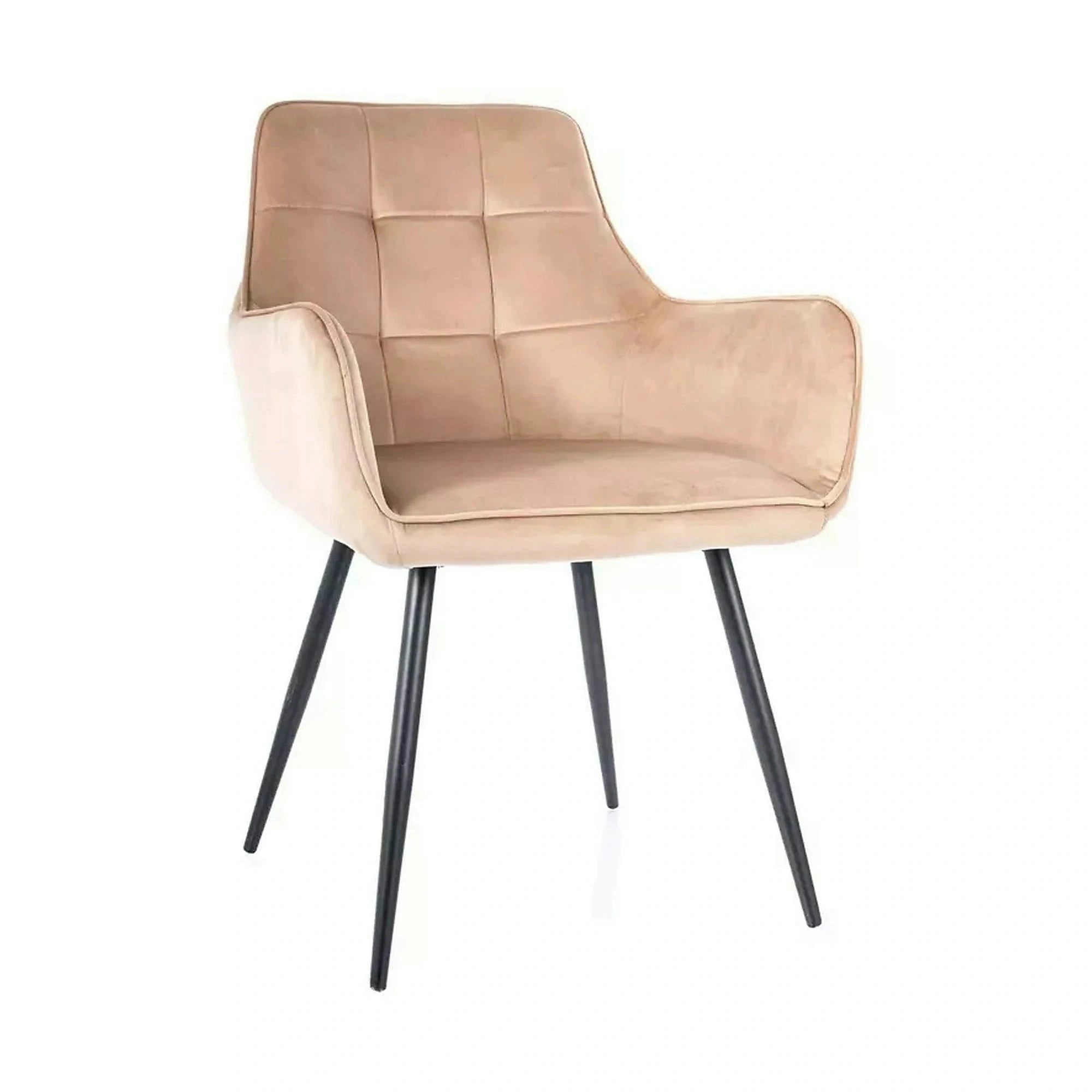 Scaun bej tapitat LEMON, stofa catifelata/metal, 57x47x85 cm