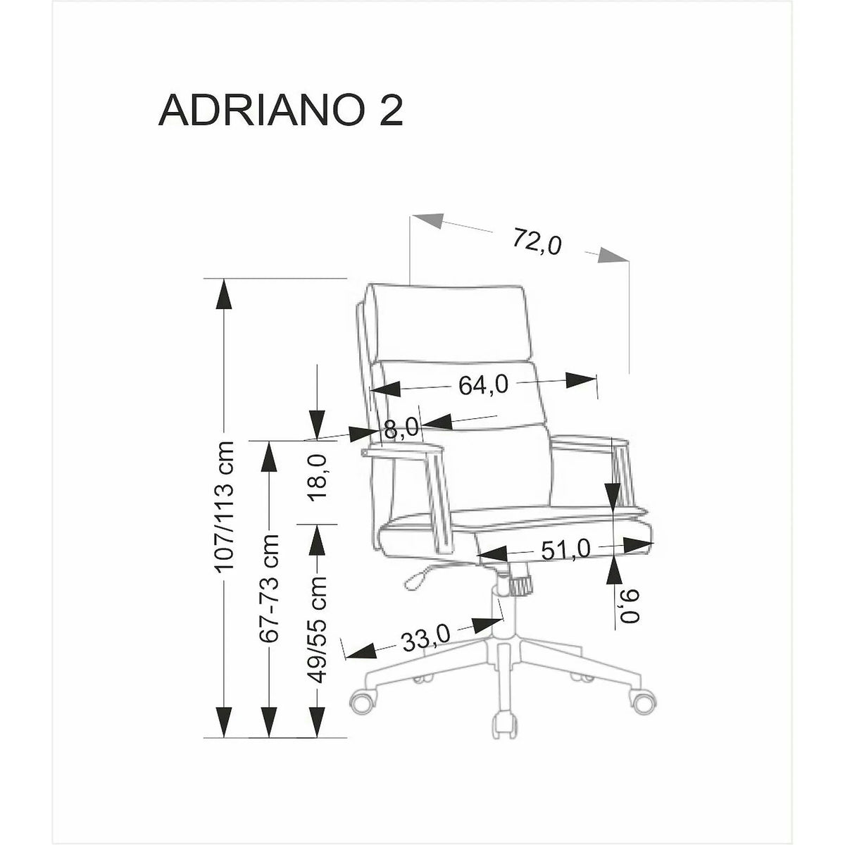 Scaun birou ADRIANO 2, negru, piele ecologica, 65x70x104-110 cm