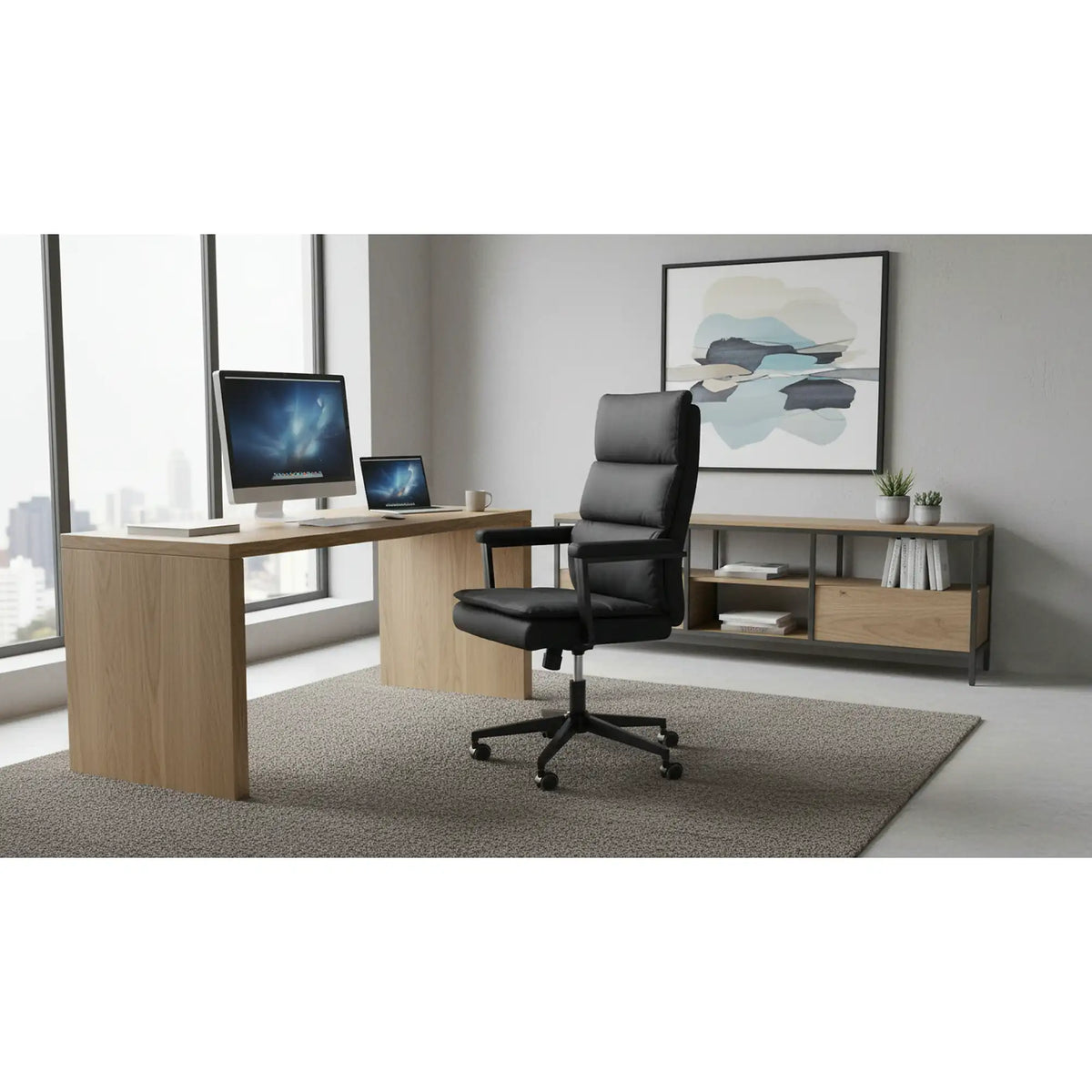 Scaun birou ADRIANO 2, negru, piele ecologica, 65x70x104-110 cm