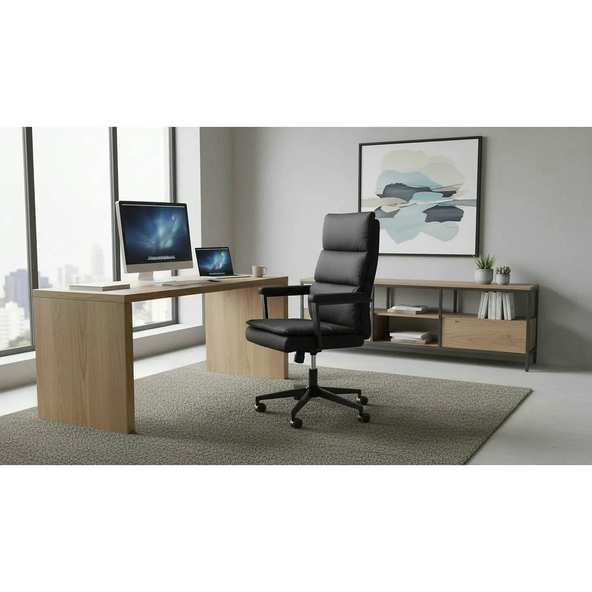 Scaun birou ADRIANO 2, negru, piele ecologica, 65x70x104-110 cm