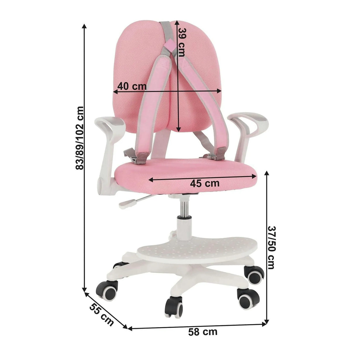 Scaun birou ANAIS, roz/alb, plastic/plasa, 58x55x83/102 cm