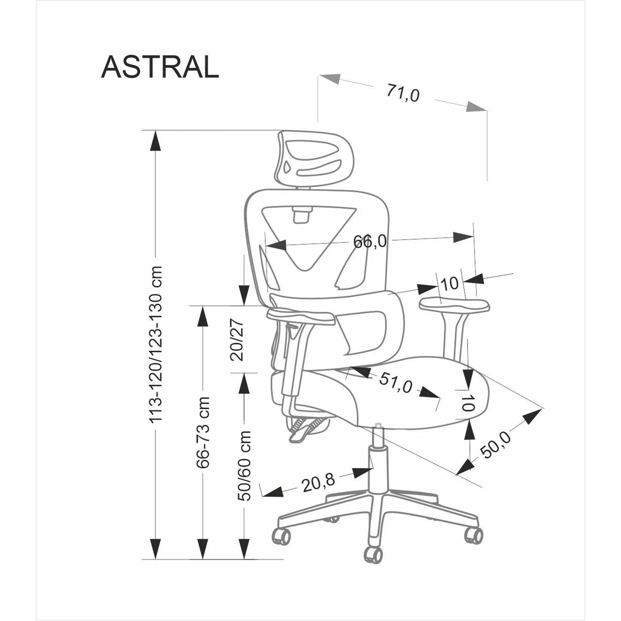 Scaun birou ASTRAL, negru, stofa clasica/plasa, 66x71x123-130 cm