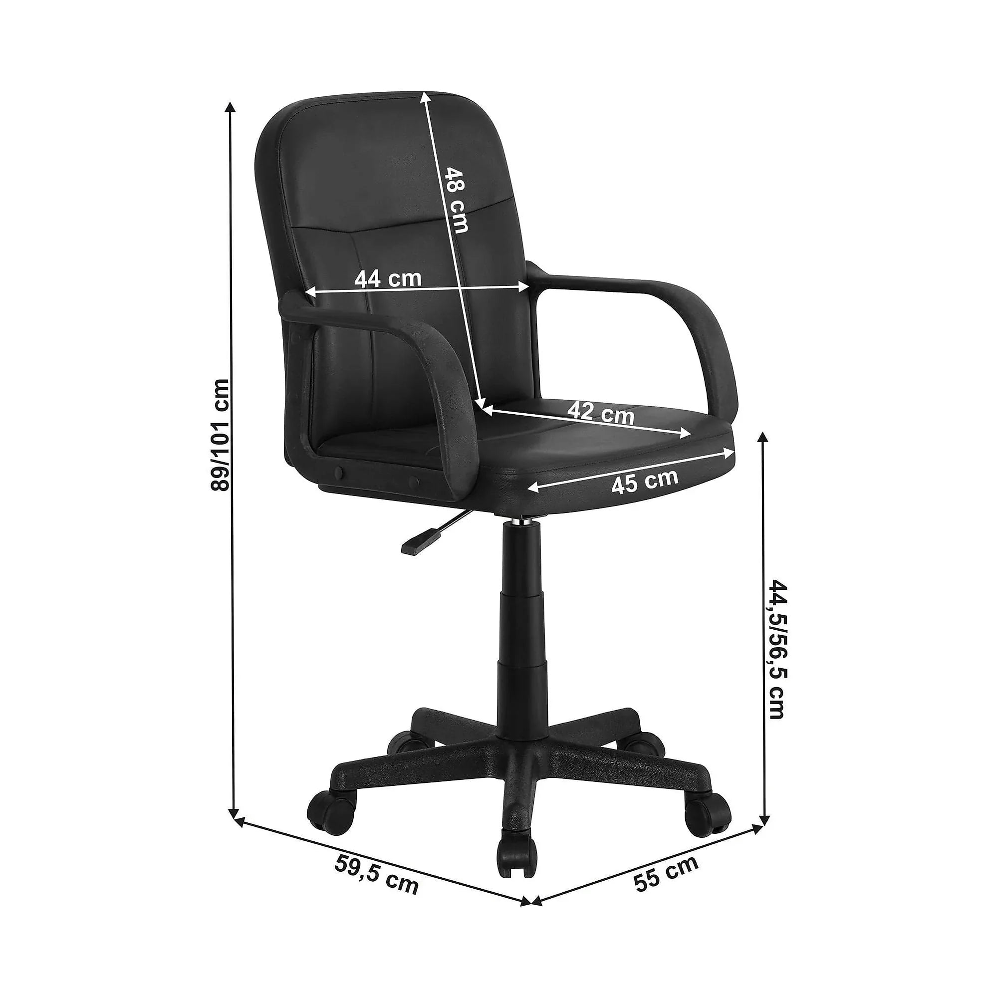 Scaun birou AYLA NEW, negru, piele ecologica/plastic, 55x59.5x89/101 cm