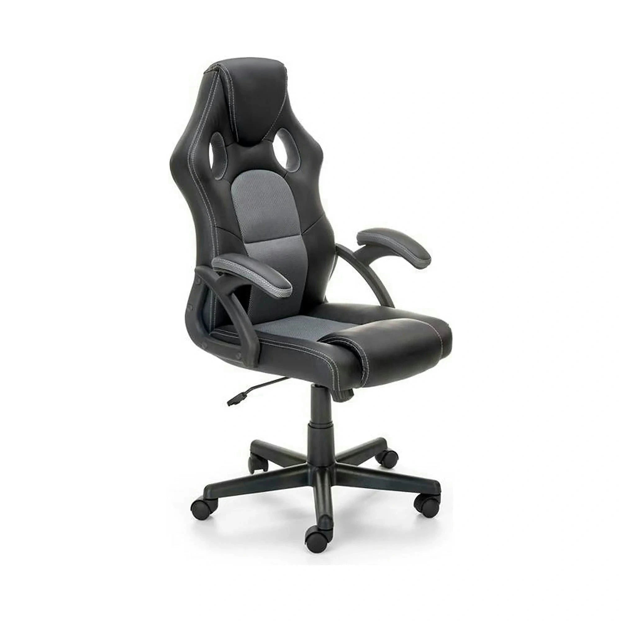 Scaun birou BERKEL, negru/gri, piele ecologica, 62x63x108-117 cm