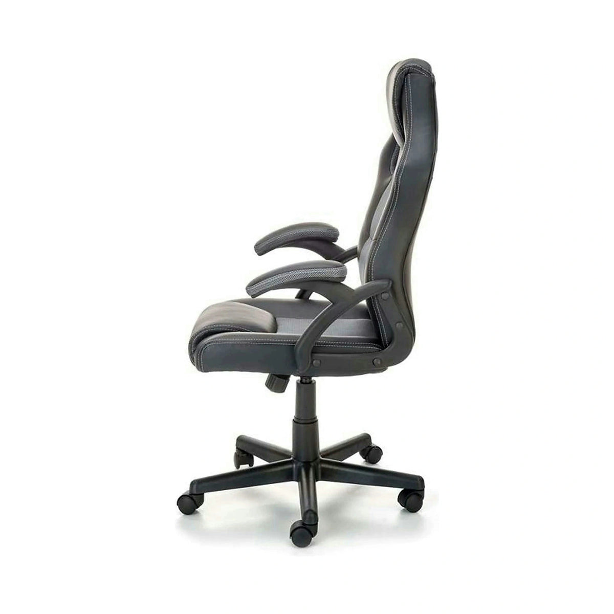 Scaun birou BERKEL, negru/gri, piele ecologica, 62x63x108-117 cm
