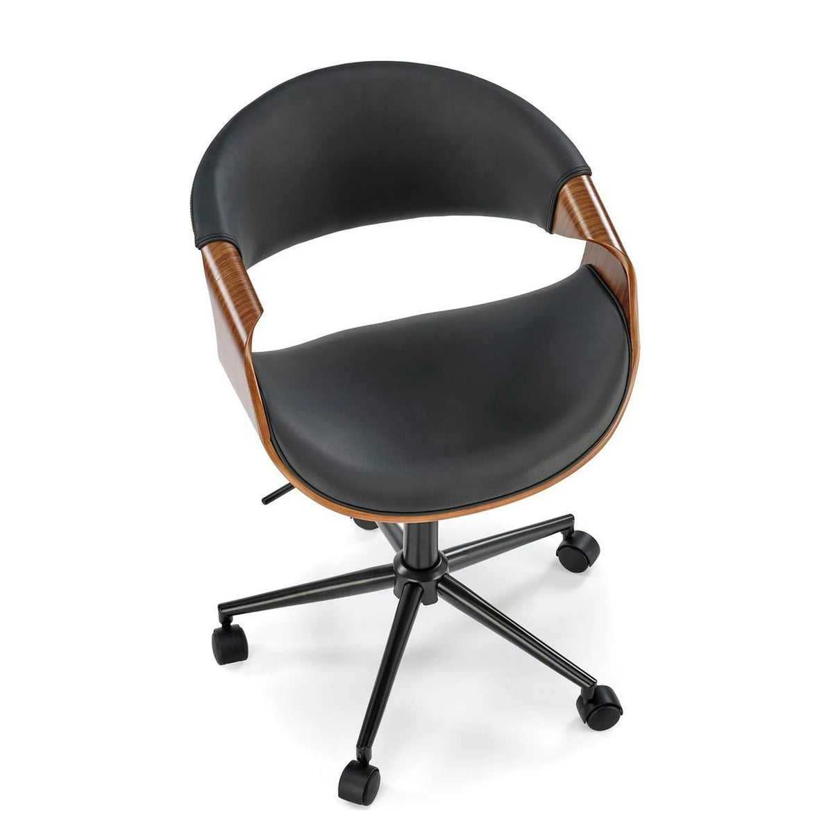 Scaun birou BILBO, nuc/negru, placaj/piele ecologica/metal, 55x55x72/82 cm