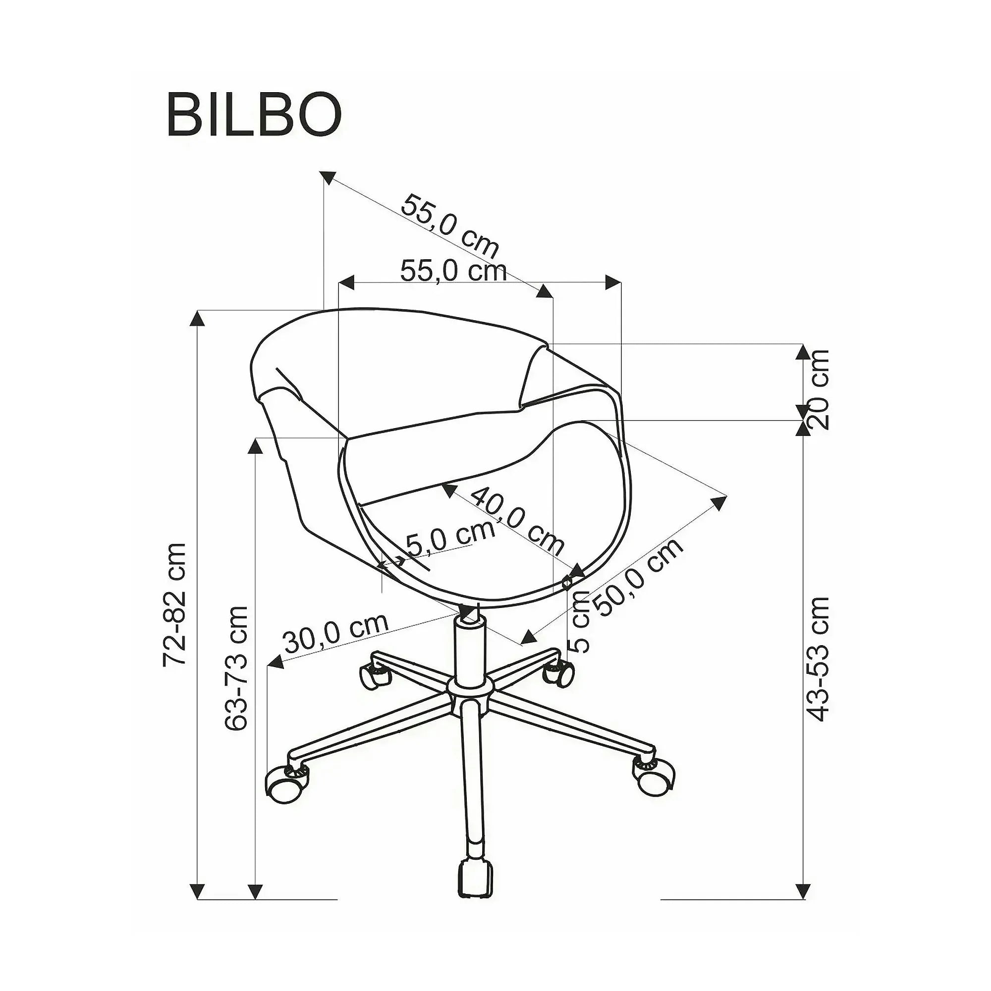 Scaun birou BILBO, nuc/negru, placaj/piele ecologica/metal, 55x55x72/82 cm