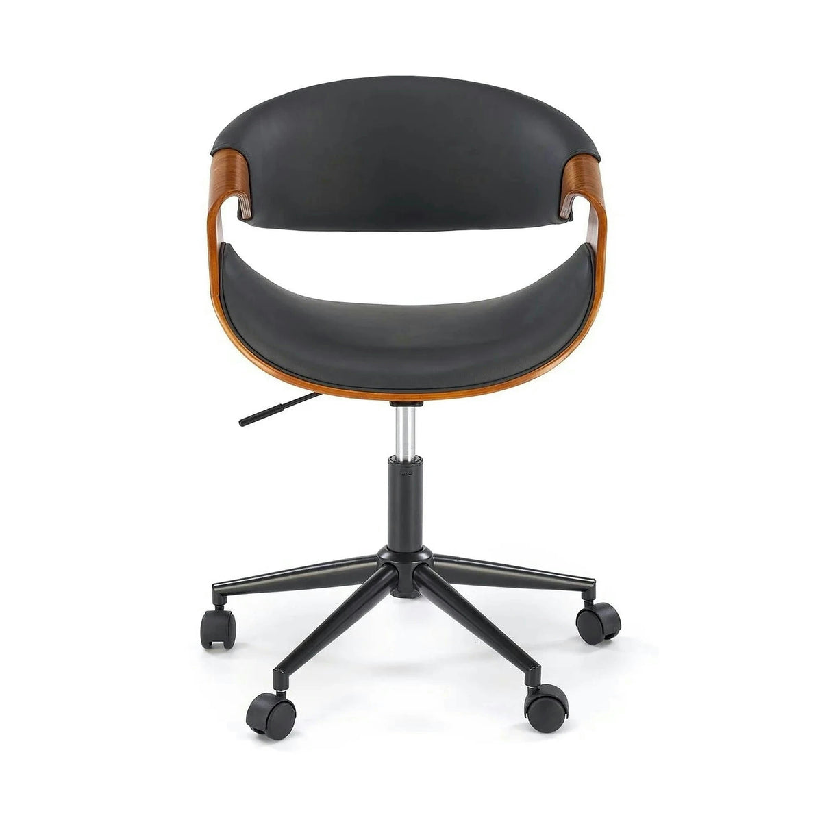 Scaun birou BILBO, nuc/negru, placaj/piele ecologica/metal, 55x55x72/82 cm