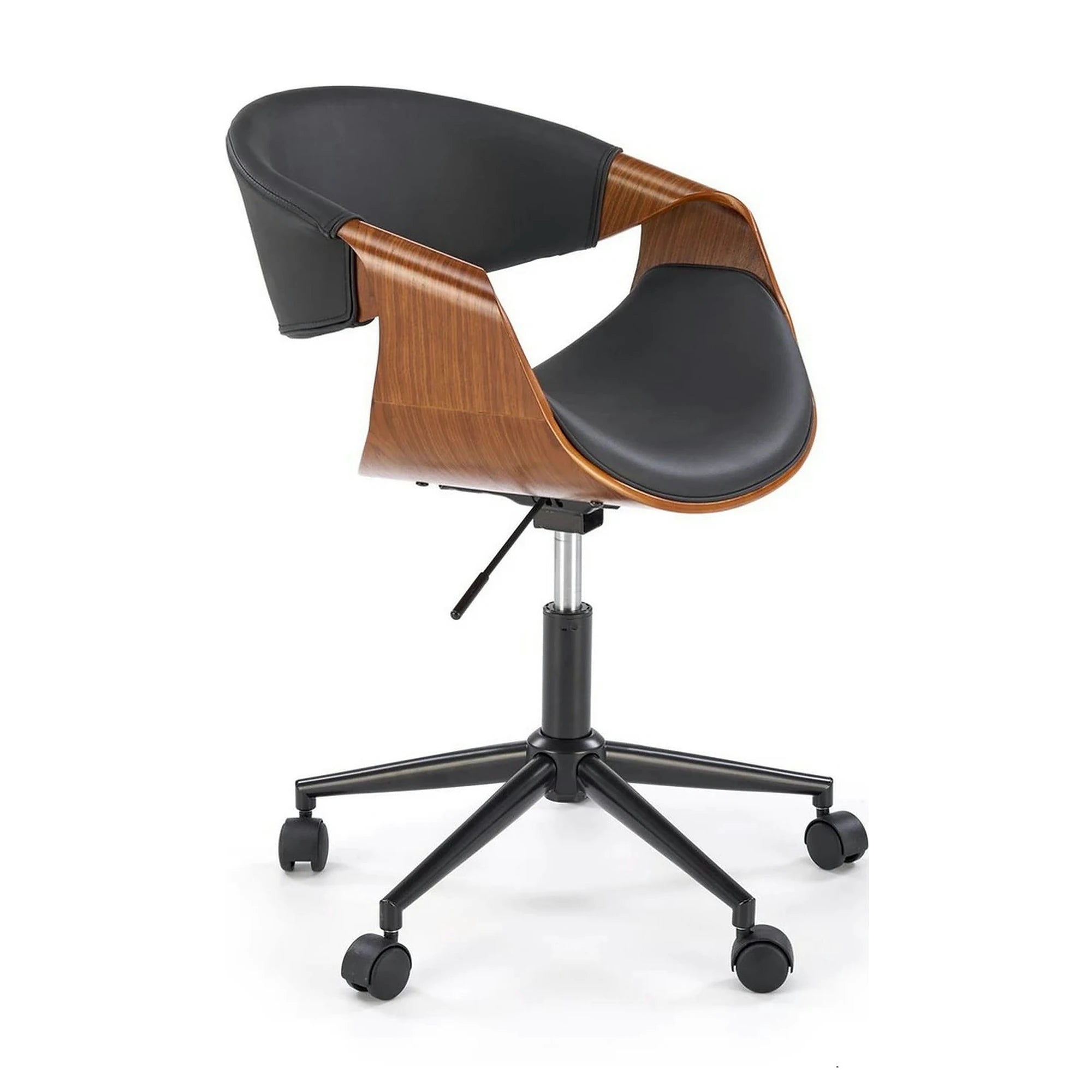 Scaun birou BILBO, nuc/negru, placaj/piele ecologica/metal, 55x55x72/82 cm