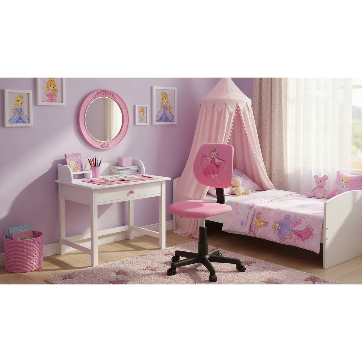Scaun birou BINGO, roz/negru, stofa clasica/polipropilena, 39x48x79/90 cm