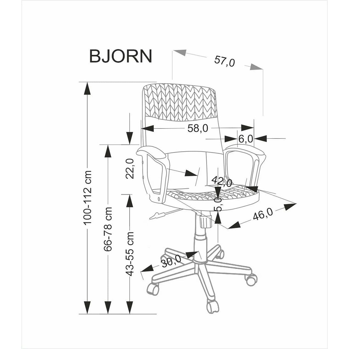 Scaun birou BJORN, negru, piele ecologica, 58x57x100/112 cm