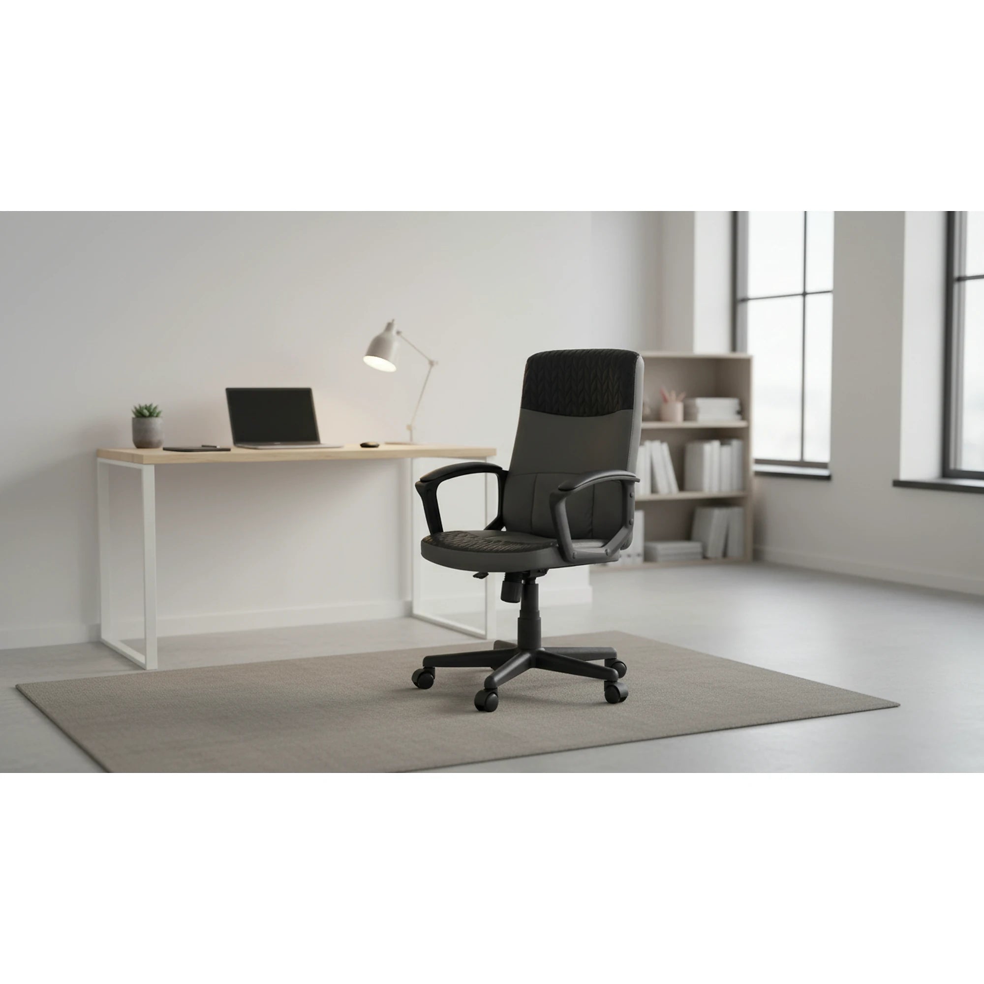 Scaun birou BJORN, negru, piele ecologica, 58x57x100/112 cm