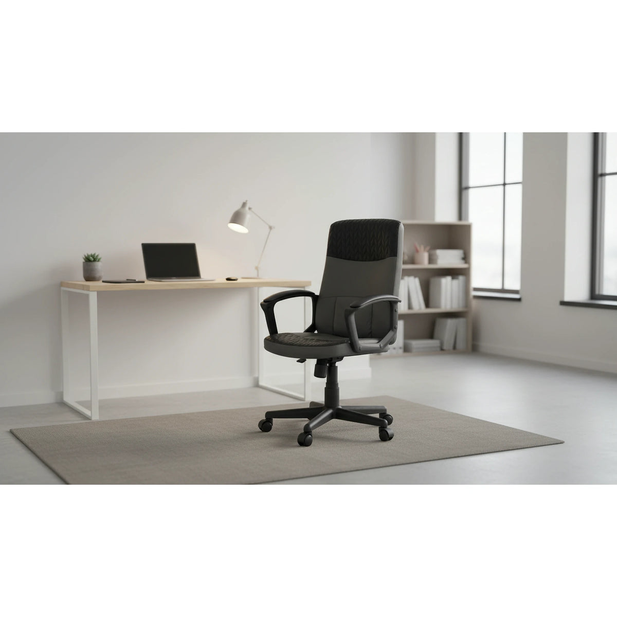 Scaun birou BJORN, negru, piele ecologica, 58x57x100/112 cm