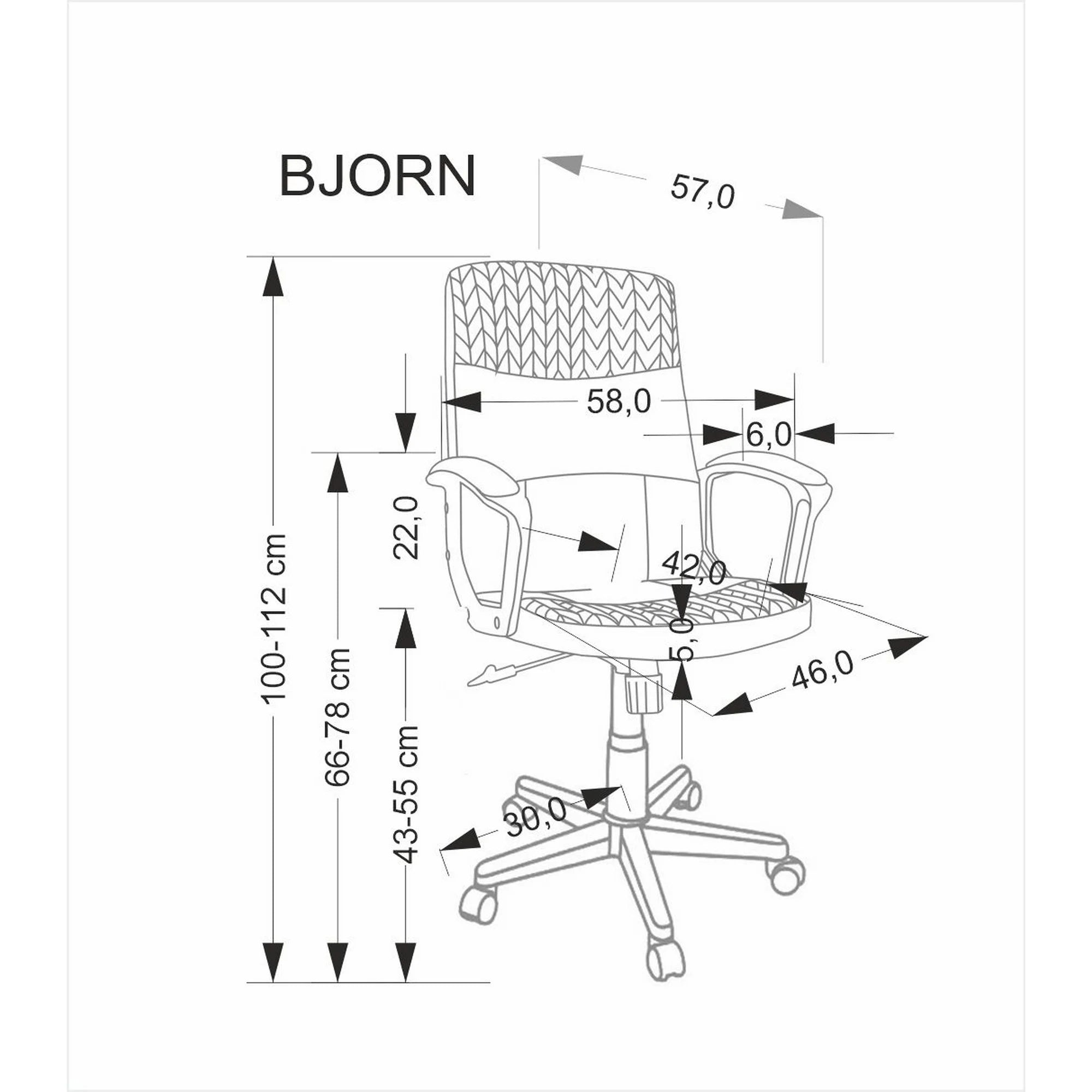 Scaun birou BJORN, negru, piele ecologica, 58x57x100/112 cm
