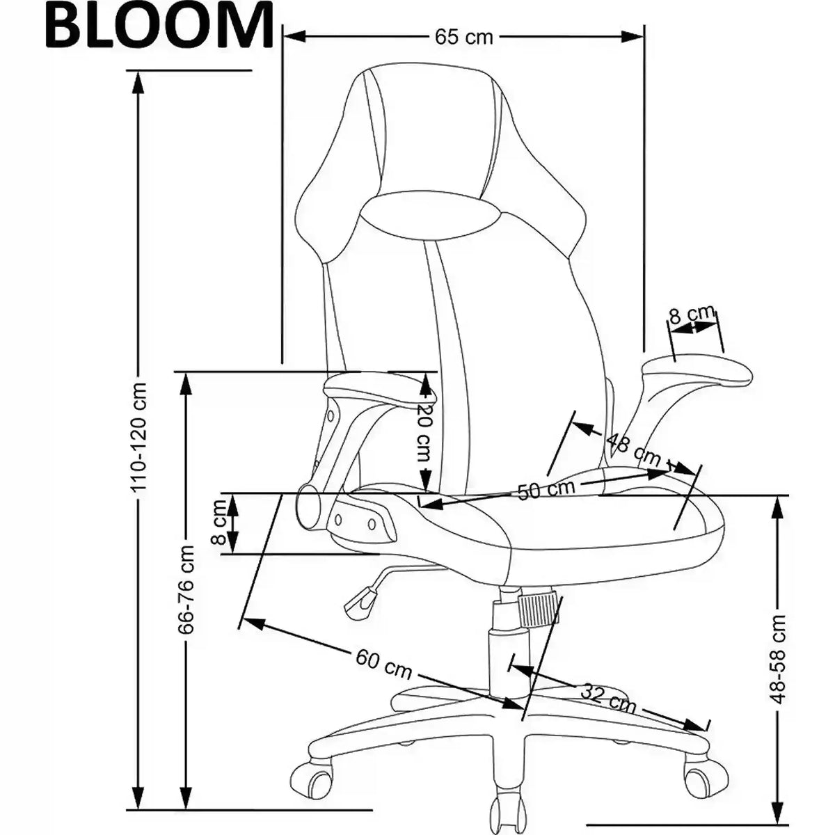 Scaun birou BLOOM, gri/negru, stofa clasica/metal, 65x48x110/120 cm