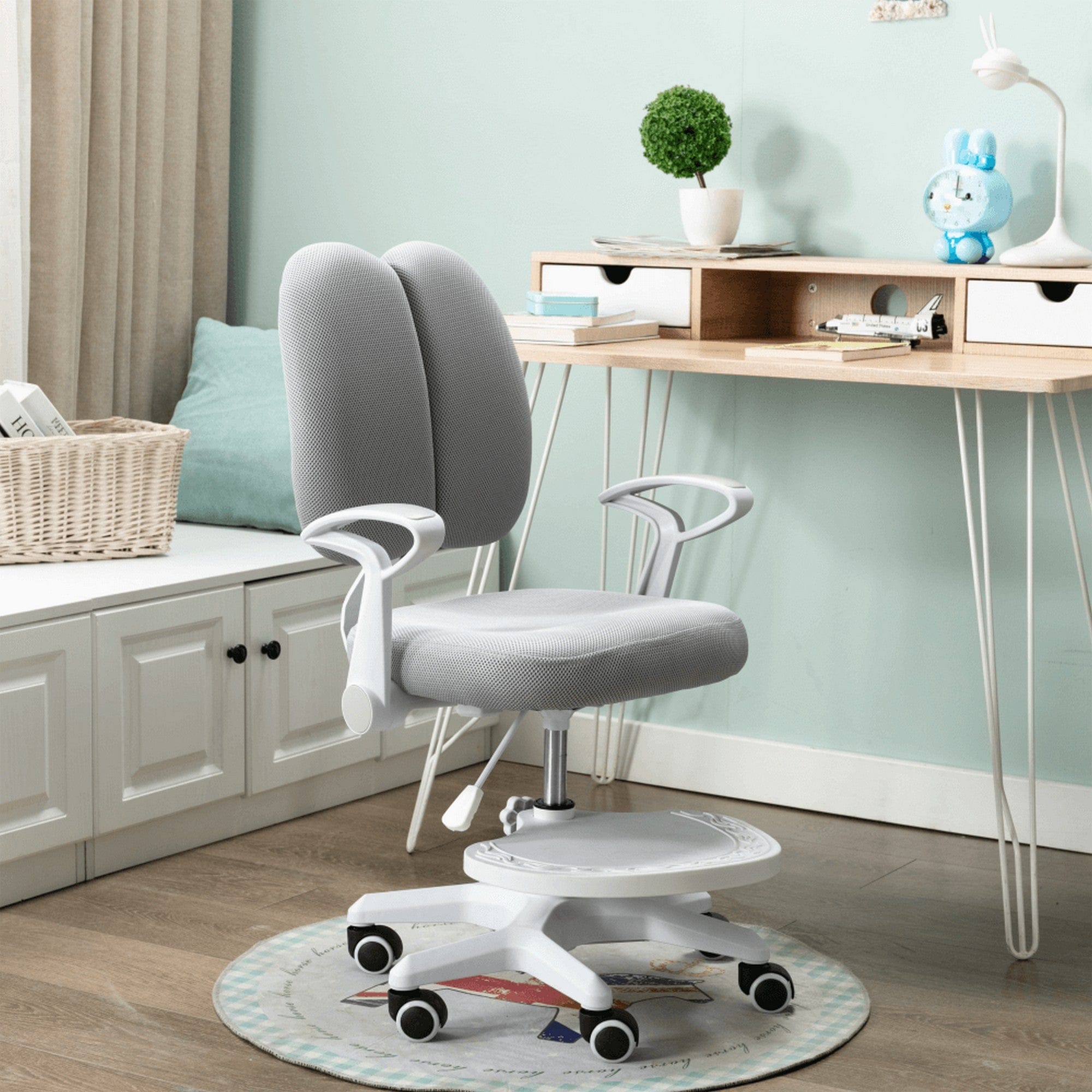 Scaun birou copii ANAIS, alb/gri, plastic/plasa, 58x55x83-102 cm