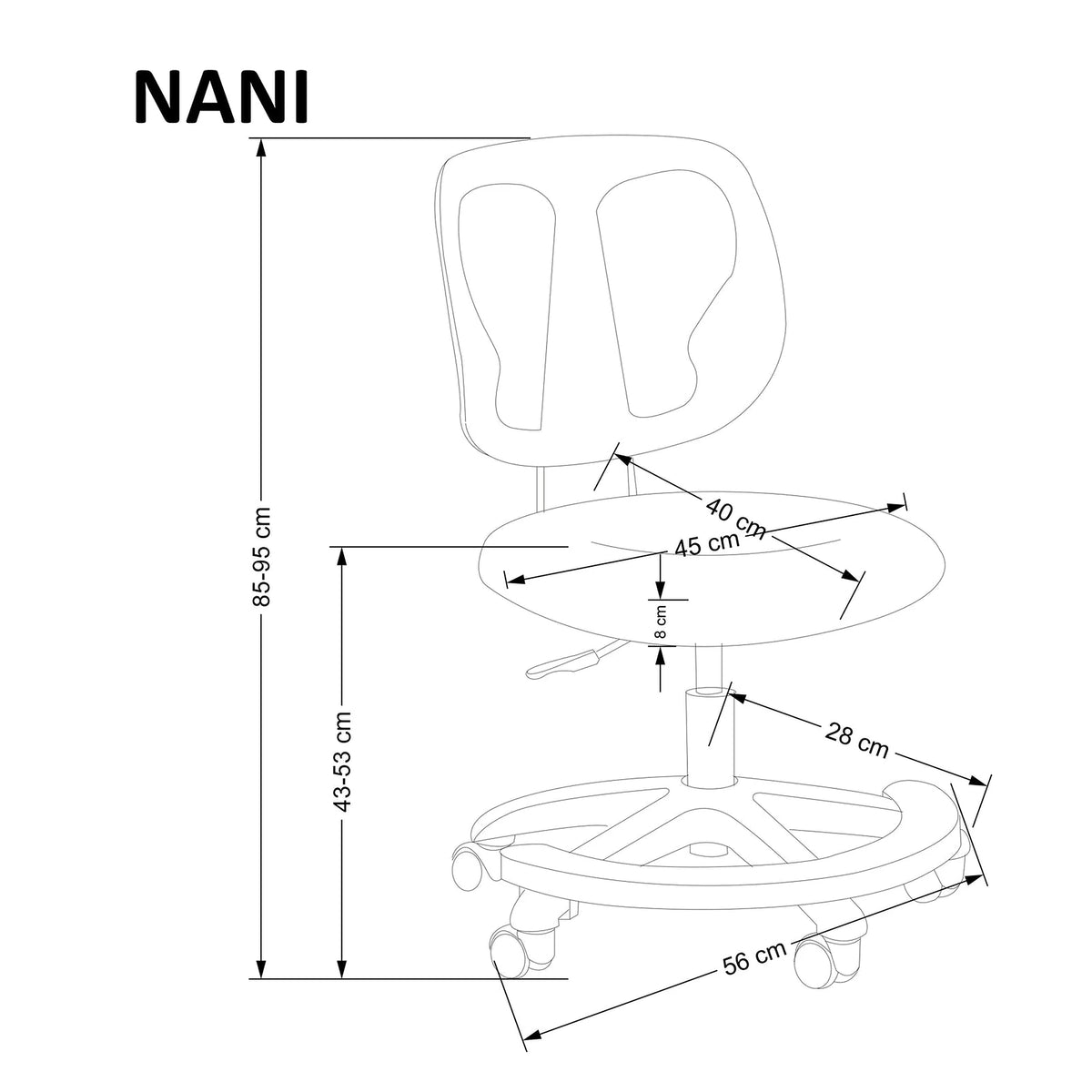 Scaun birou copii NANI, roz/negru, stofa/plasa, 52x56x85-95 cm
