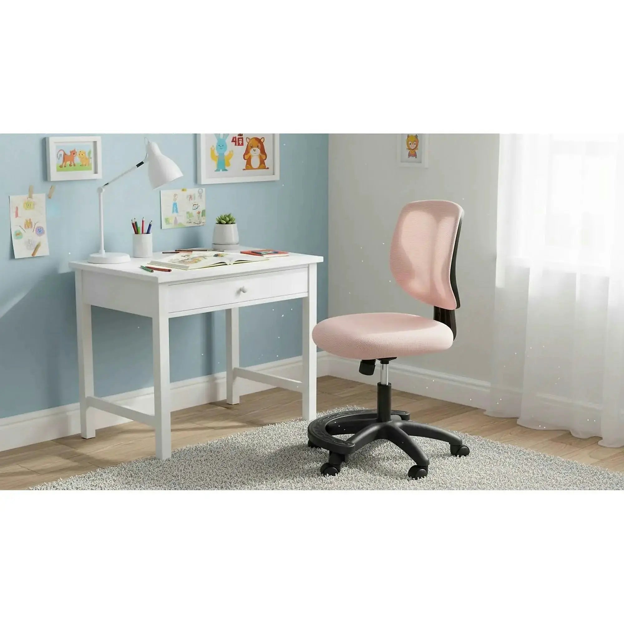 Scaun birou copii NANI, roz/negru, stofa/plasa, 52x56x85-95 cm