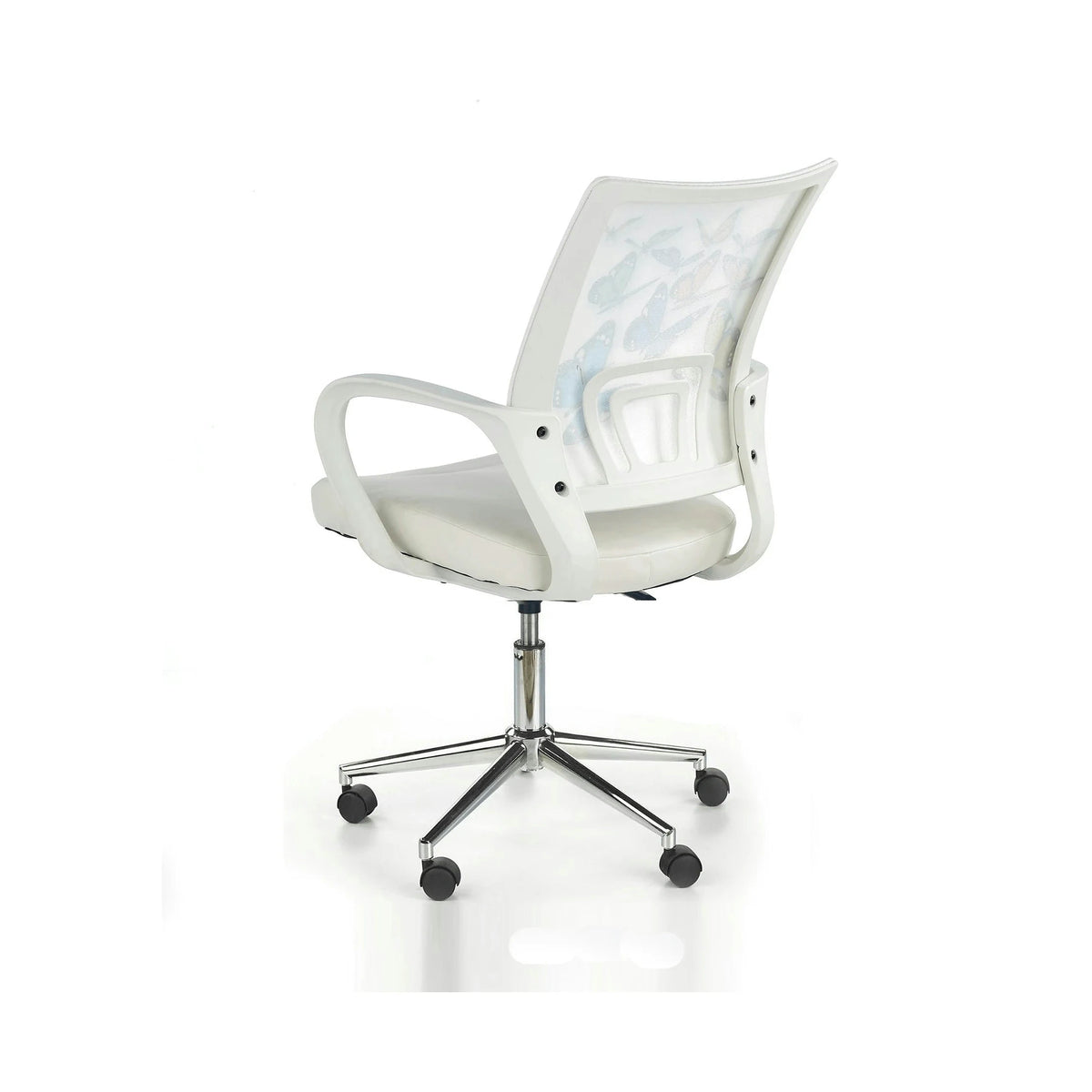 Scaun birou cu fluturi pentru copii BUTTERFLY IBIS, alb, piele ecologica/stofa, 53x59x88/100 cm