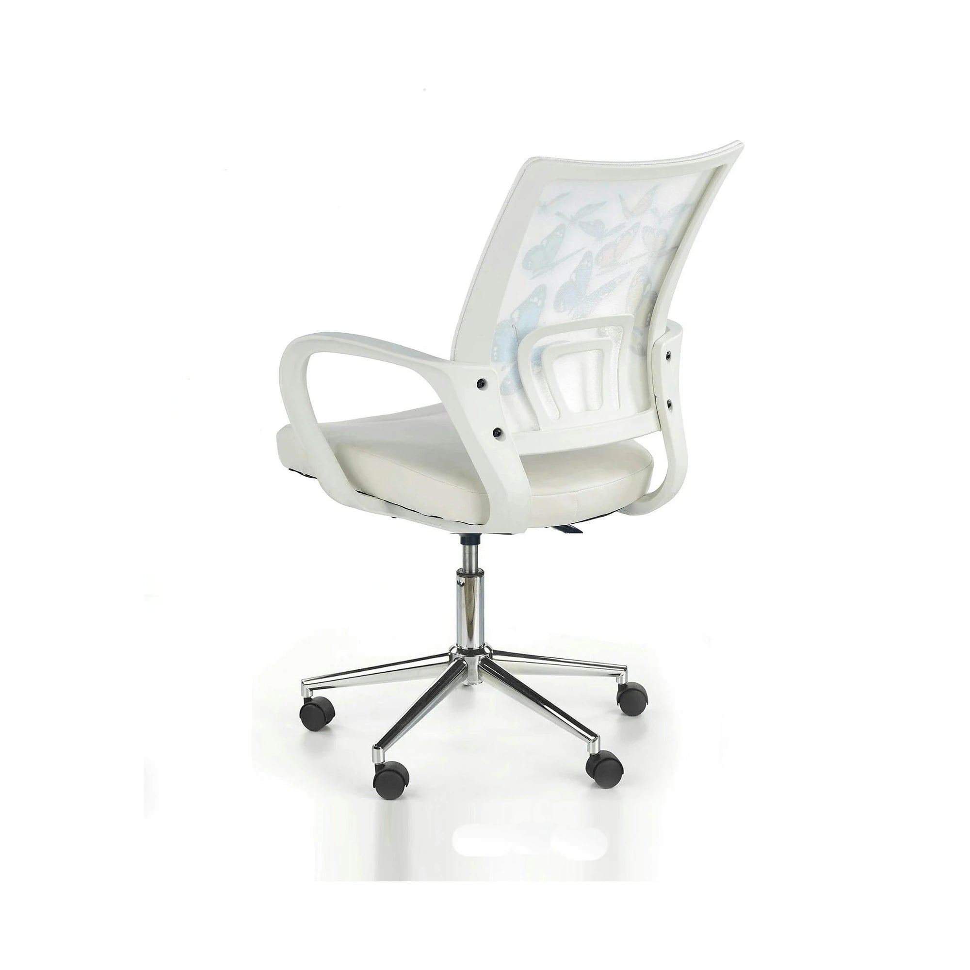 Scaun birou cu fluturi pentru copii BUTTERFLY IBIS, alb, piele ecologica/stofa, 53x59x88/100 cm