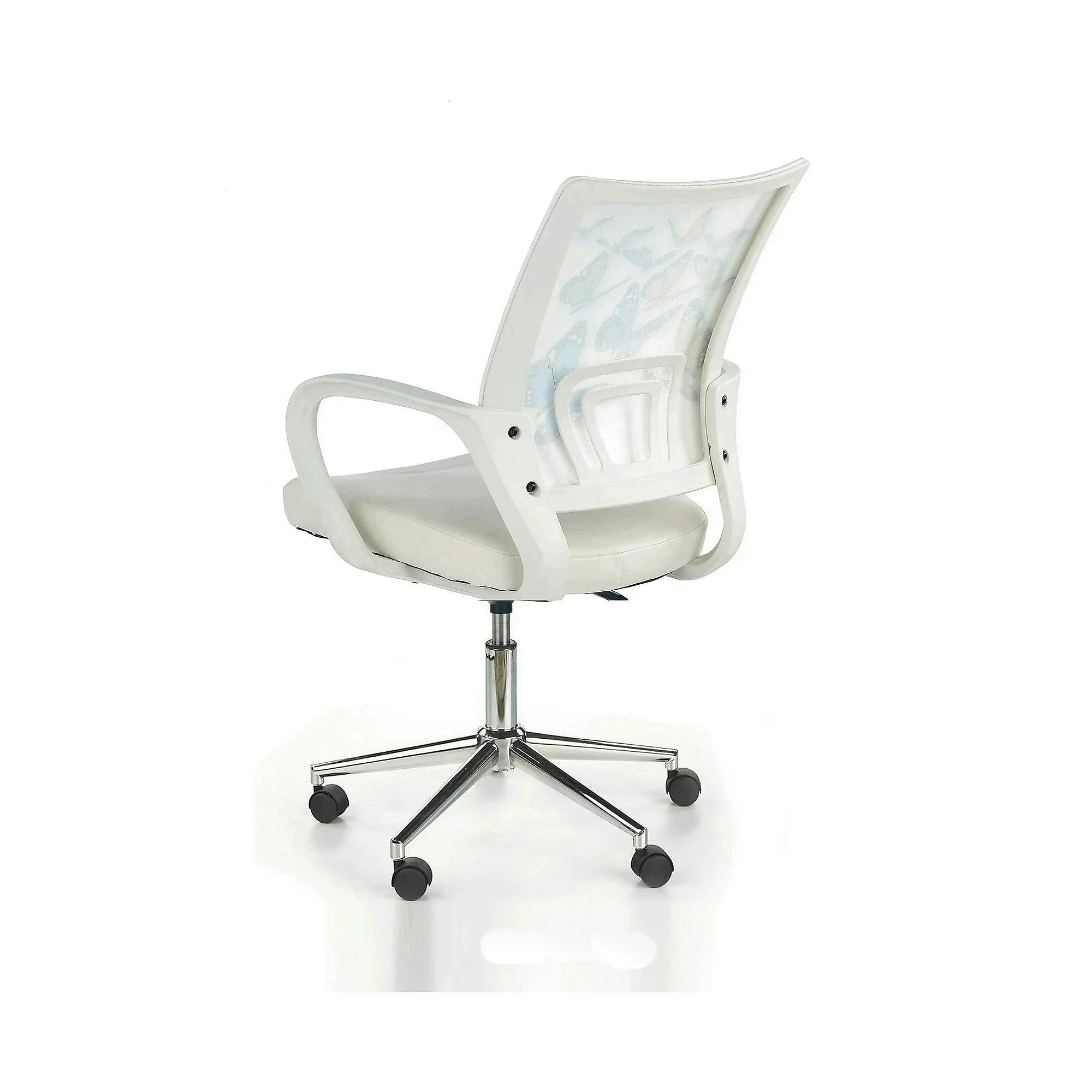 Scaun birou cu fluturi pentru copii BUTTERFLY IBIS, alb, piele ecologica/stofa, 53x59x88/100 cm