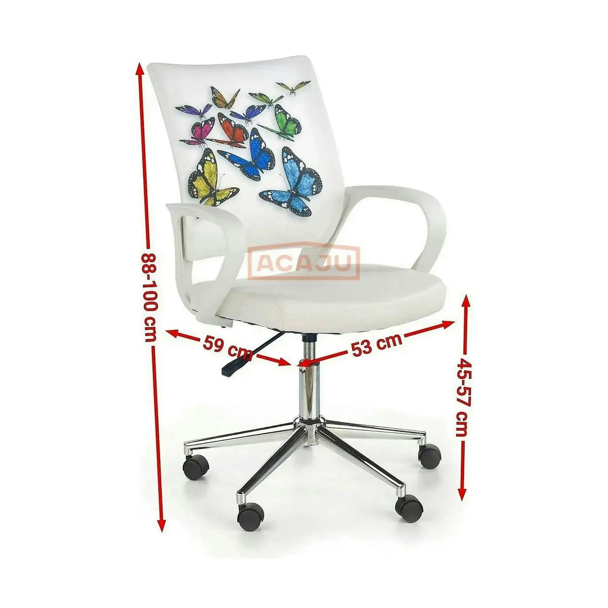 Scaun birou cu fluturi pentru copii BUTTERFLY IBIS, alb, piele ecologica/stofa, 53x59x88/100 cm