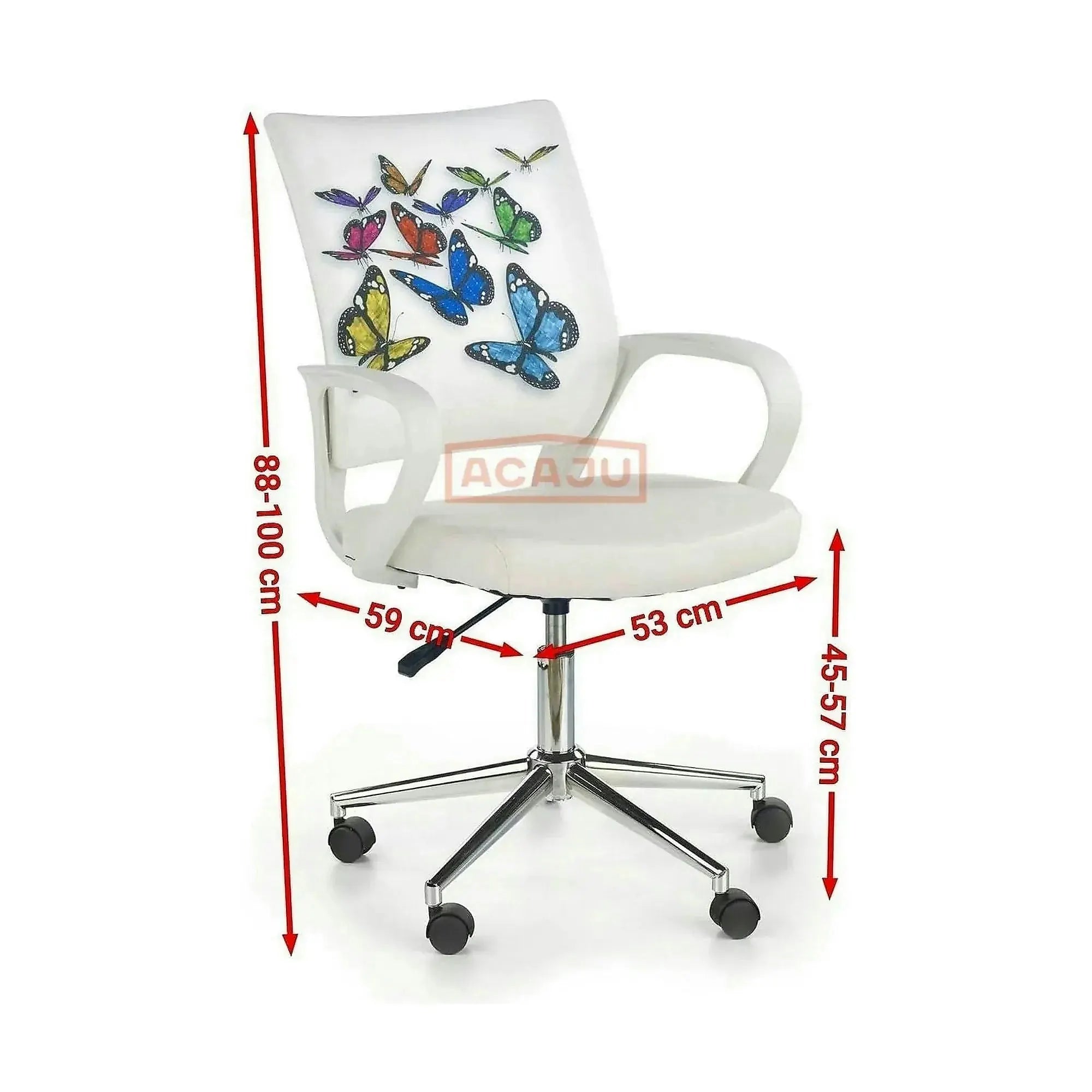 Scaun birou cu fluturi pentru copii BUTTERFLY IBIS, alb, piele ecologica/stofa, 53x59x88/100 cm