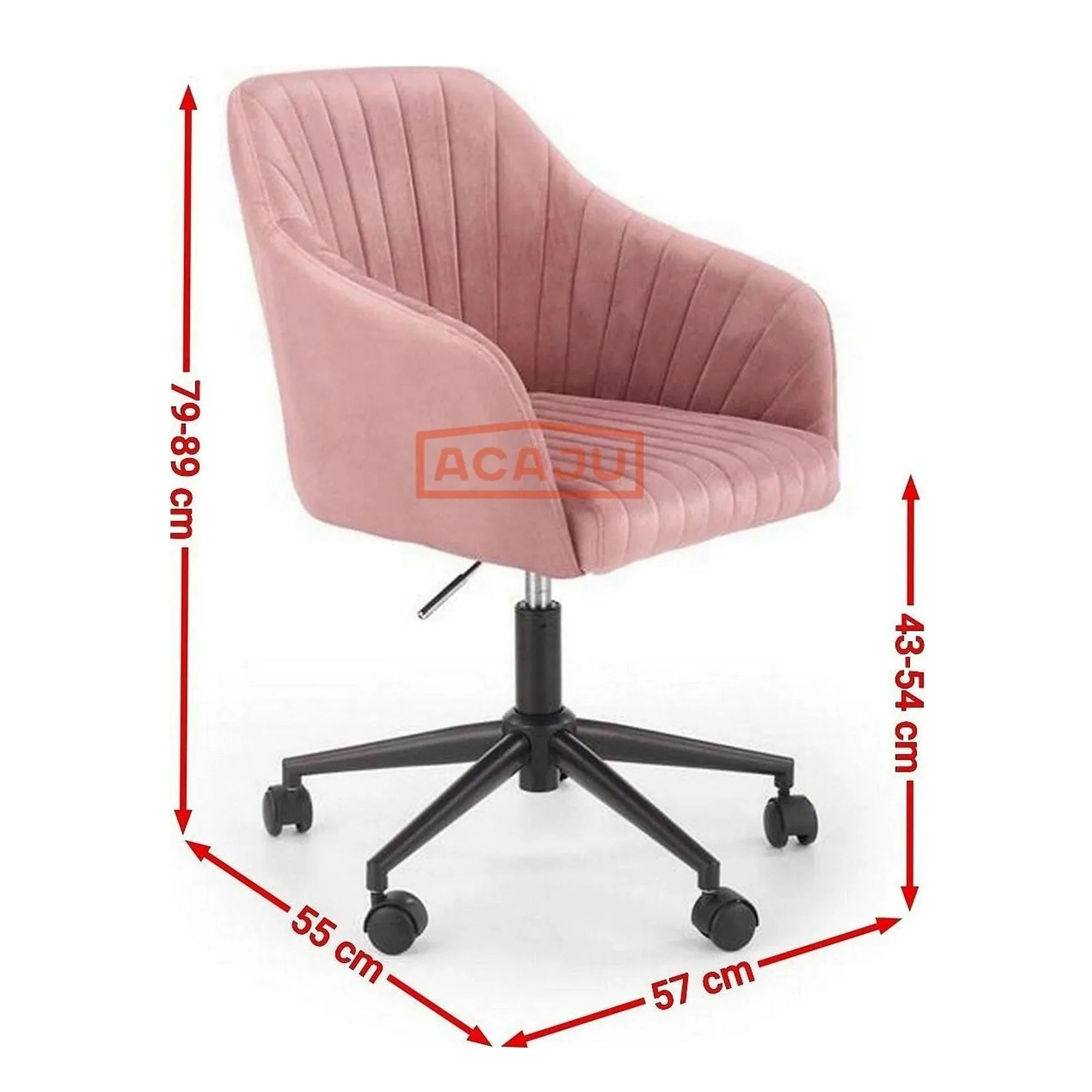 Scaun birou cu spatar inalt FRESCO, roz, stofa catifelata, 57x55x79/89 cm