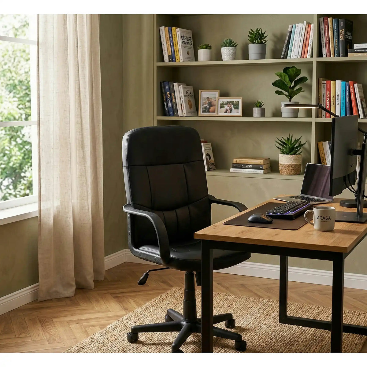 Scaun birou DENZEL, negru, piele ecologica, 58x60x100/110 cm