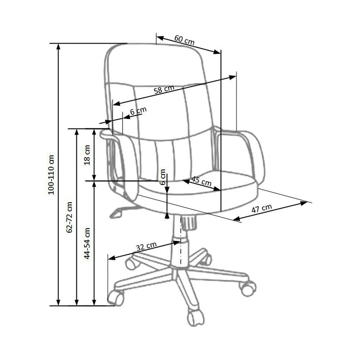 Scaun birou DENZEL, negru, piele ecologica, 58x60x100/110 cm