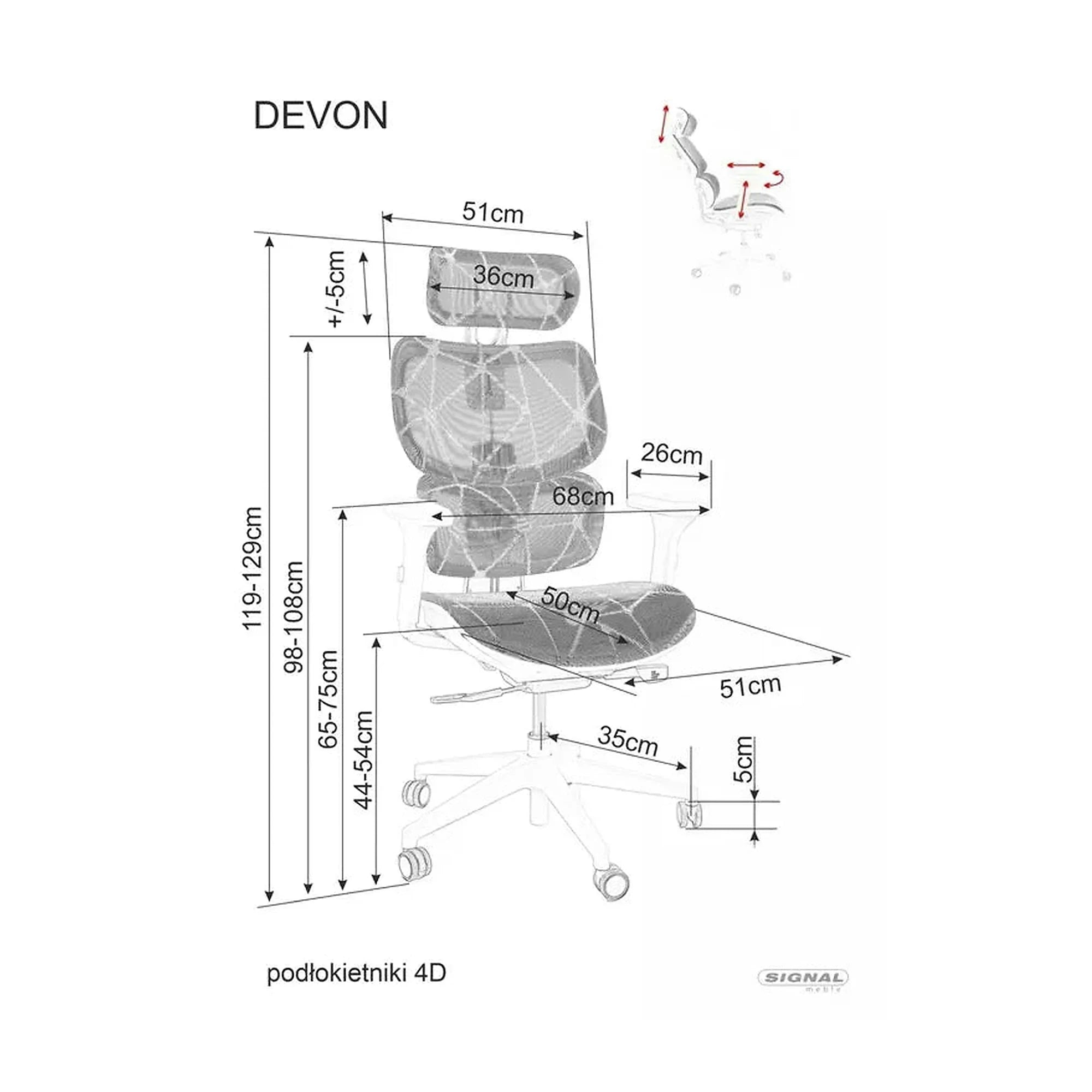 Scaun birou DEVON, negru, plasa/metal, 68x50x119/129 cm