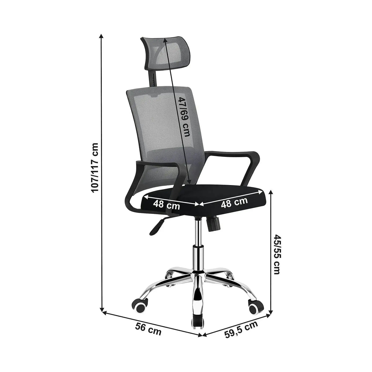 Scaun birou DIKAN, gri/negru, plasa/plastic/metal, 59.5x56x107/117 cm