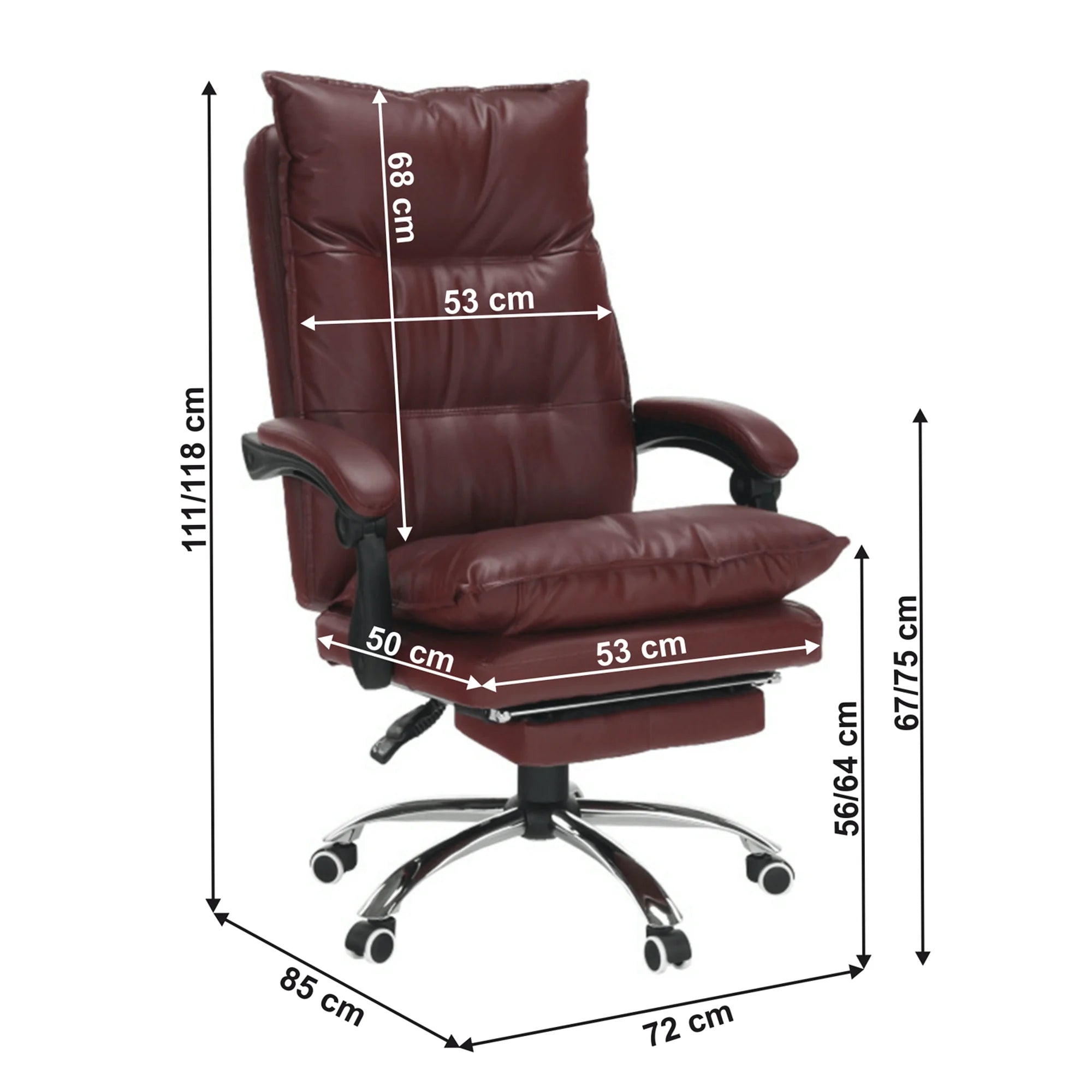 Scaun birou DRAKE, visiniu/crom, piele ecologica/metal, 72x85x111/118 cm
