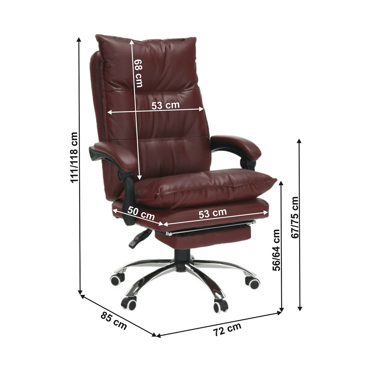 Scaun birou DRAKE, visiniu/crom, piele ecologica/metal, 72x85x111/118 cm