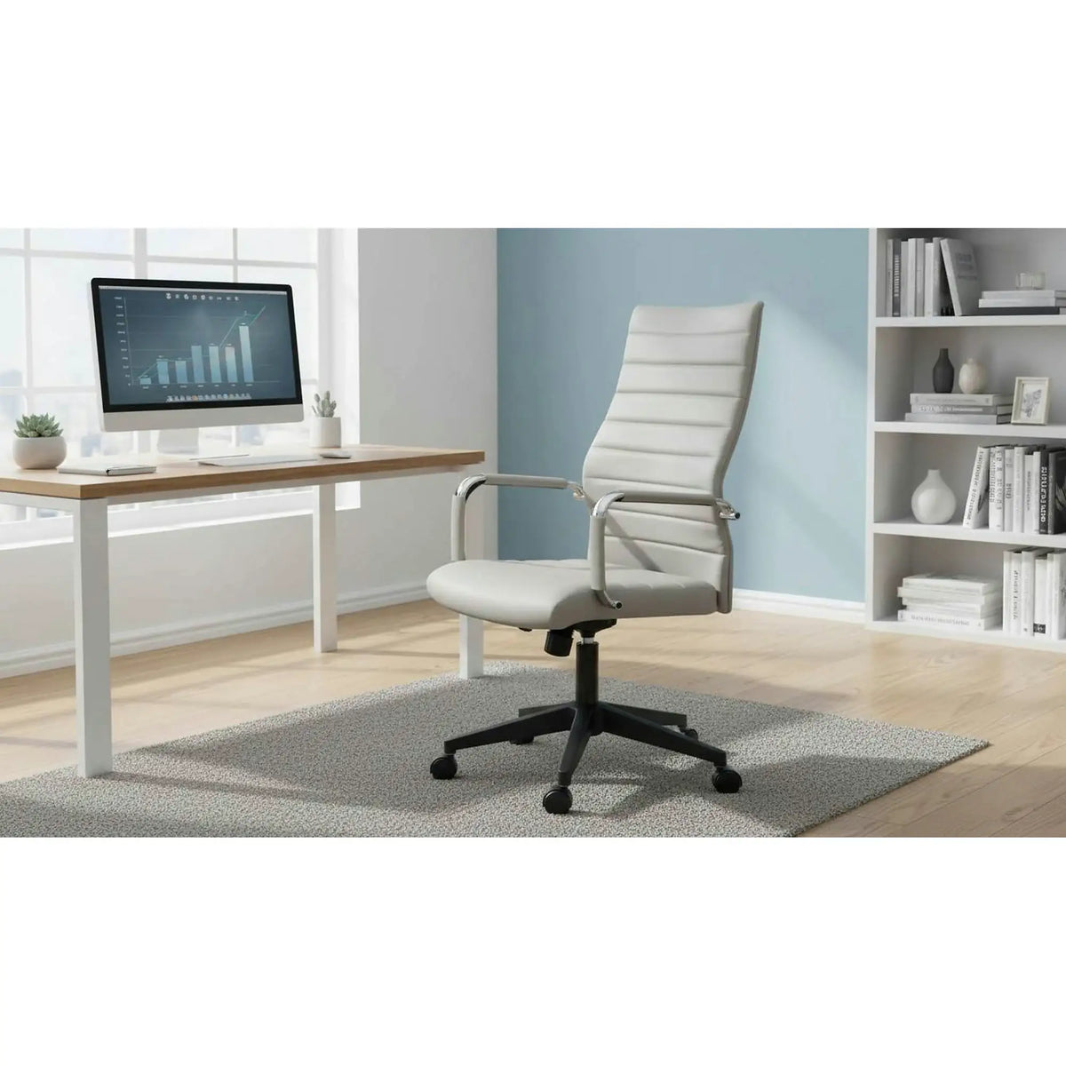 Scaun birou DRUGOS NEW, gri deschis/negru, piele ecologica/metal/plastic, 55x63x103/113 cm
