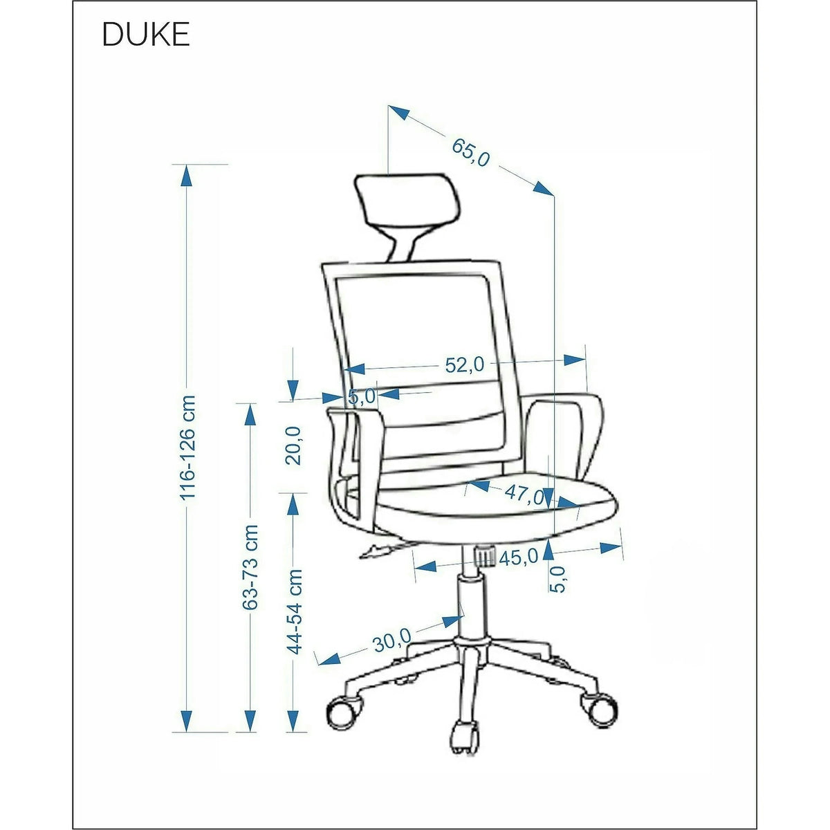 Scaun birou DUKE, negru, stofa/plasa, 52x65x116/126 cm