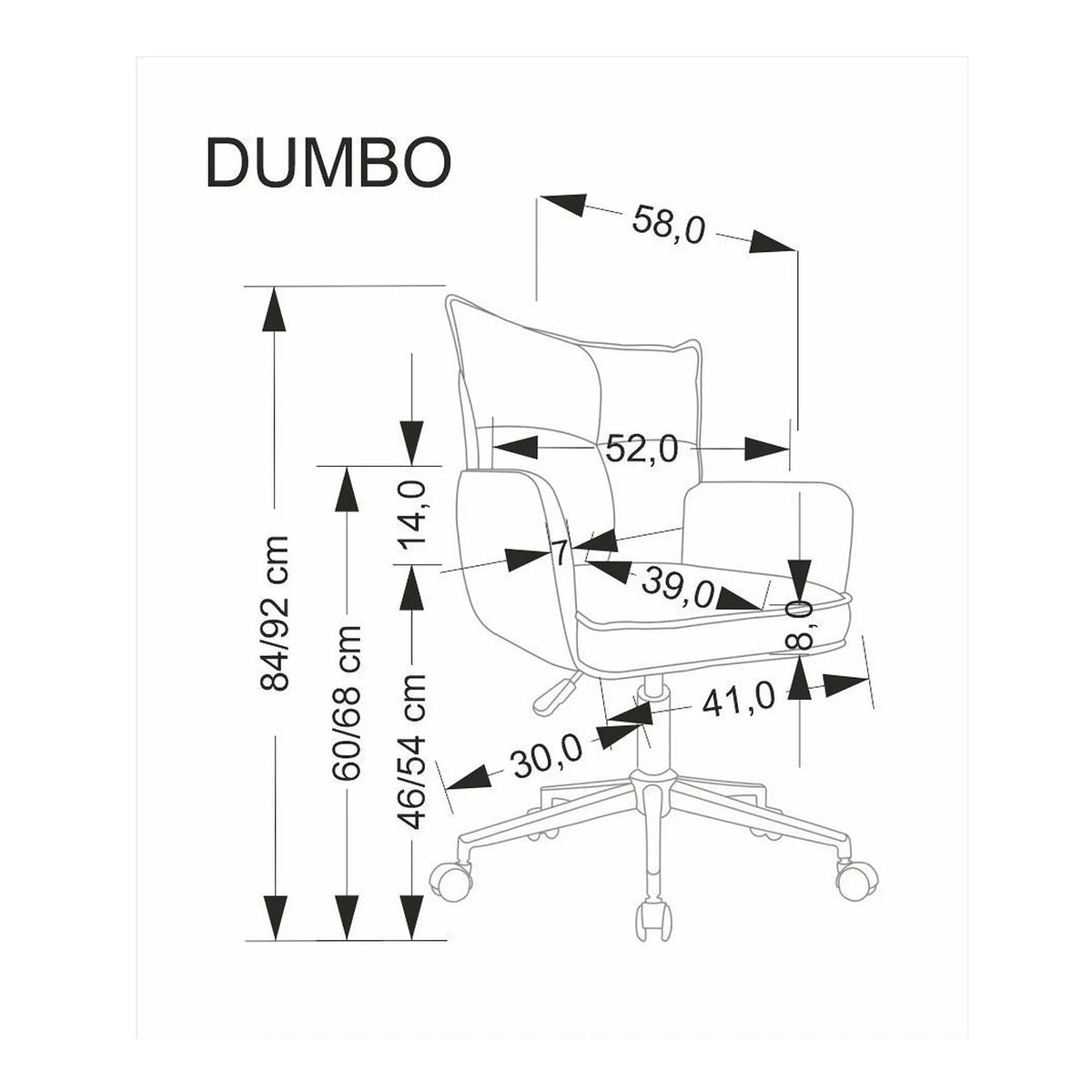 Scaun birou DUMBO, gri deschis/alb, stofa raiata, 52x58x84/94 cm