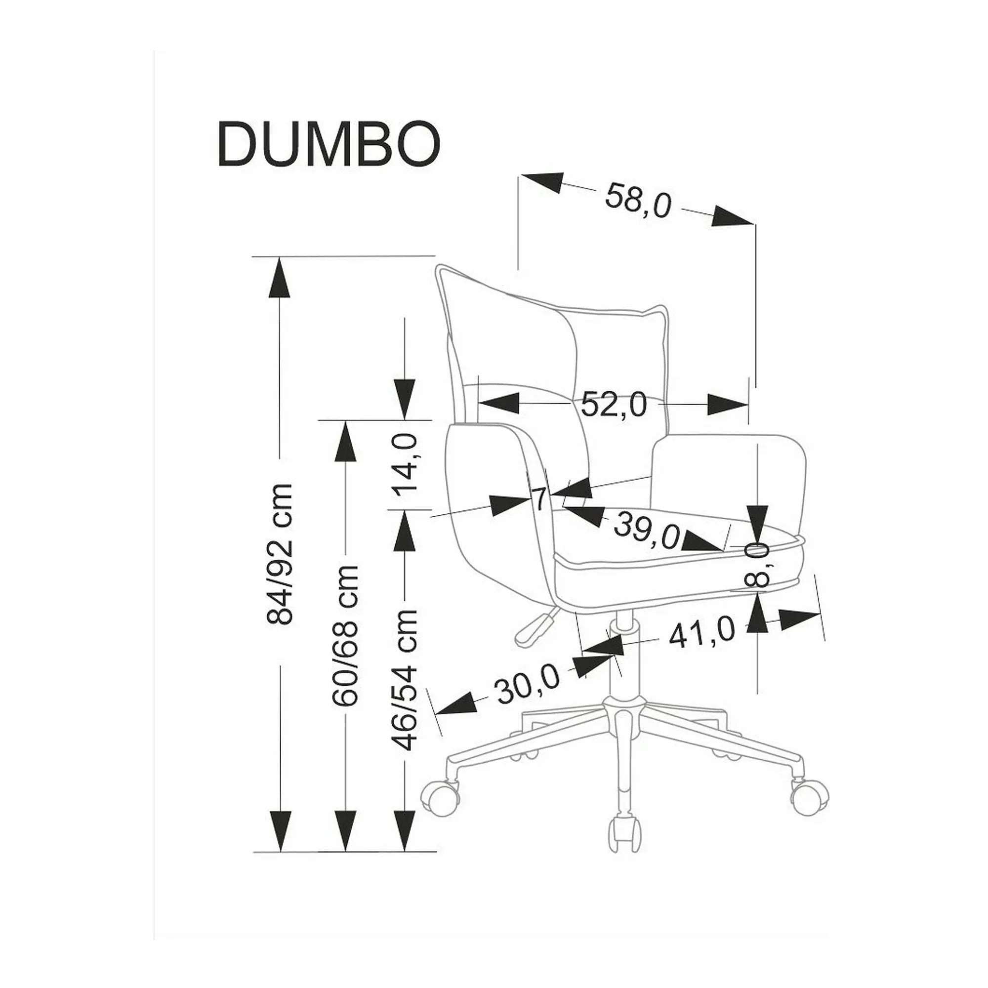Scaun birou DUMBO, roz deschis/alb, stofa raiata, 52x58x84/94 cm