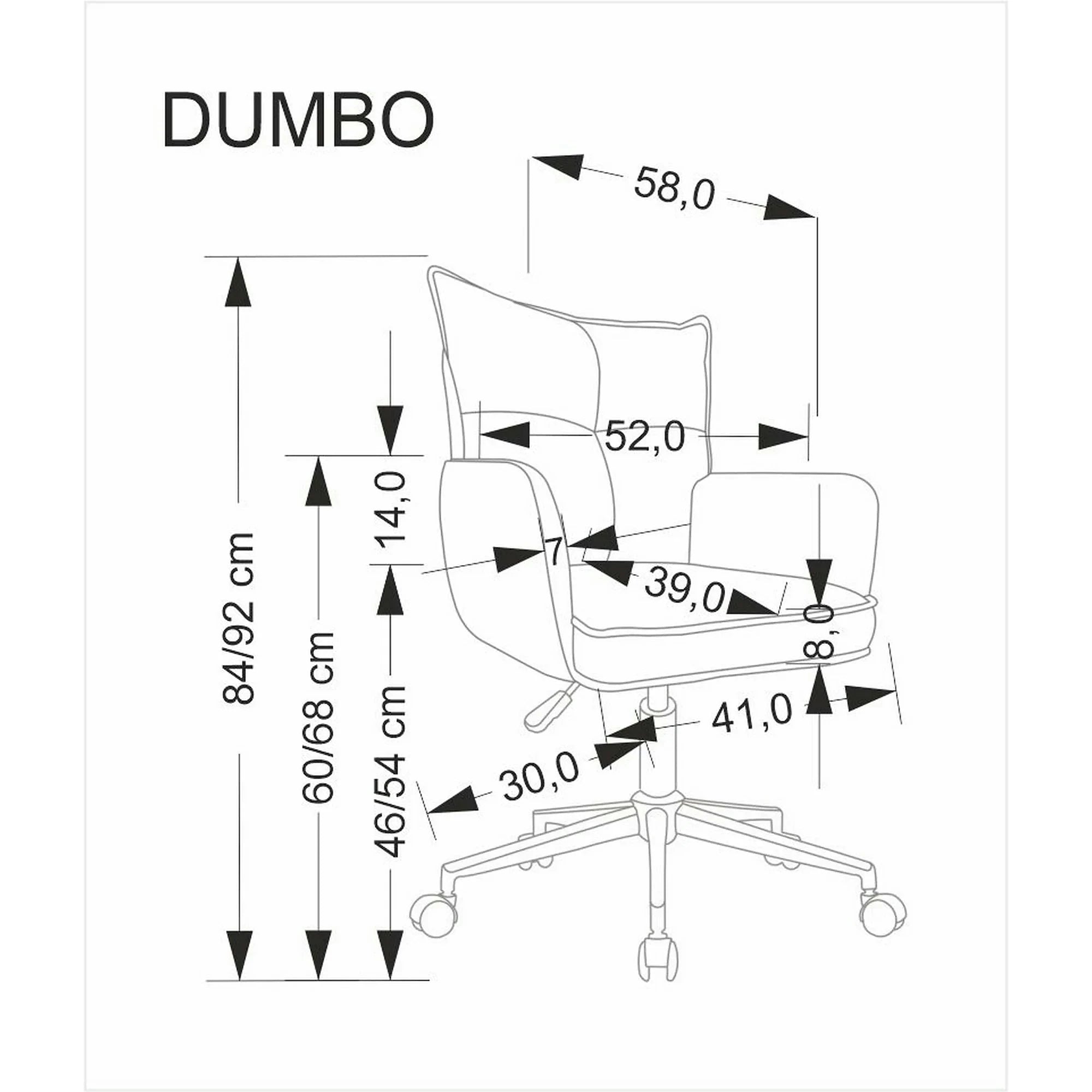 Scaun birou DUMBO, roz deschis/alb, stofa raiata, 52x58x84/94 cm