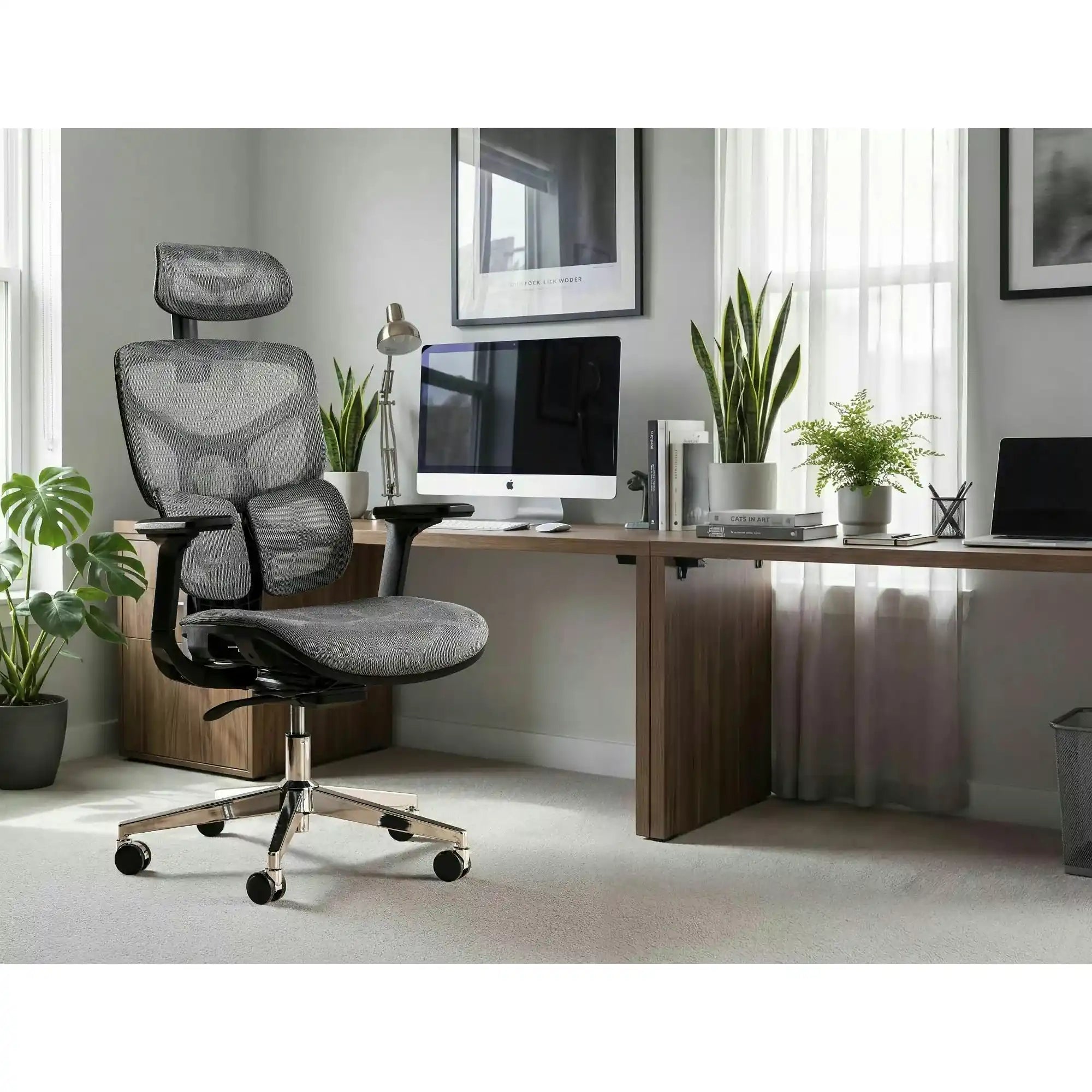 Scaun birou EQ-1, gri, plasă, 71x48x112 cm